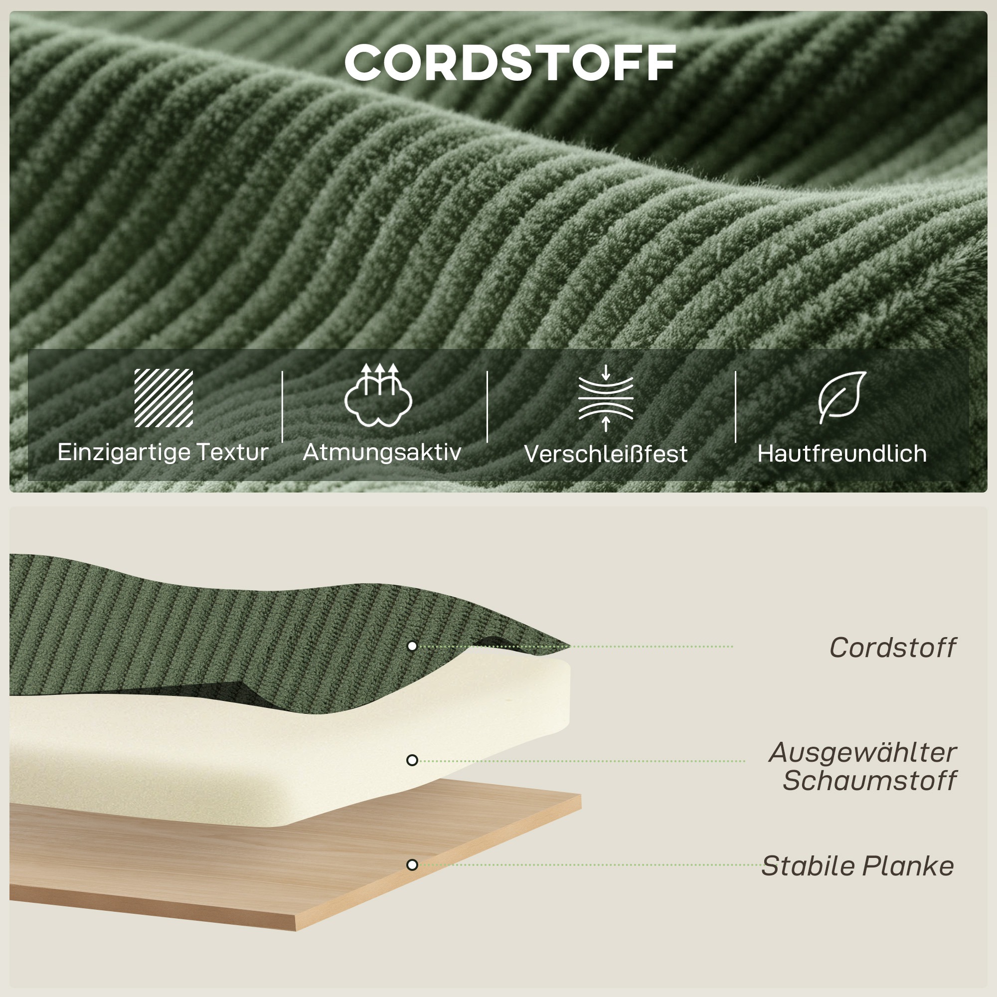 Akzentstuhl, 360-Grad-Drehung, Moderner Drehsessel mit Rundfuß, für Wohnzimmer und Schlafzimmer, Grün