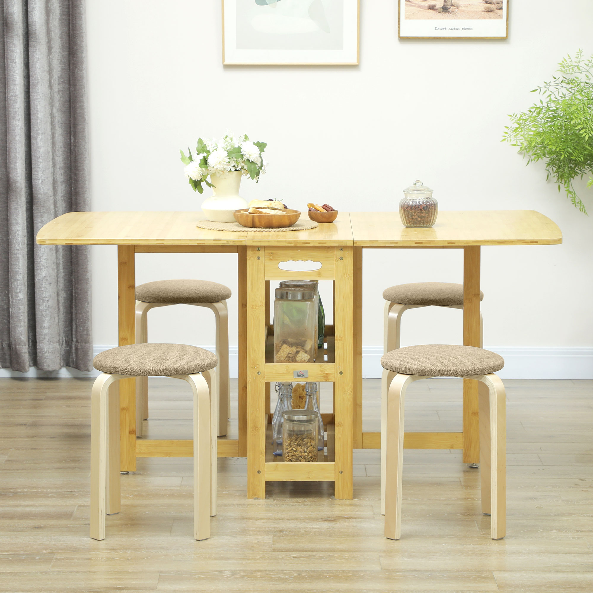Polsterhocker im 4er-Set, stapelbar, lackierte Oberfläche, Holzbeine, Khaki