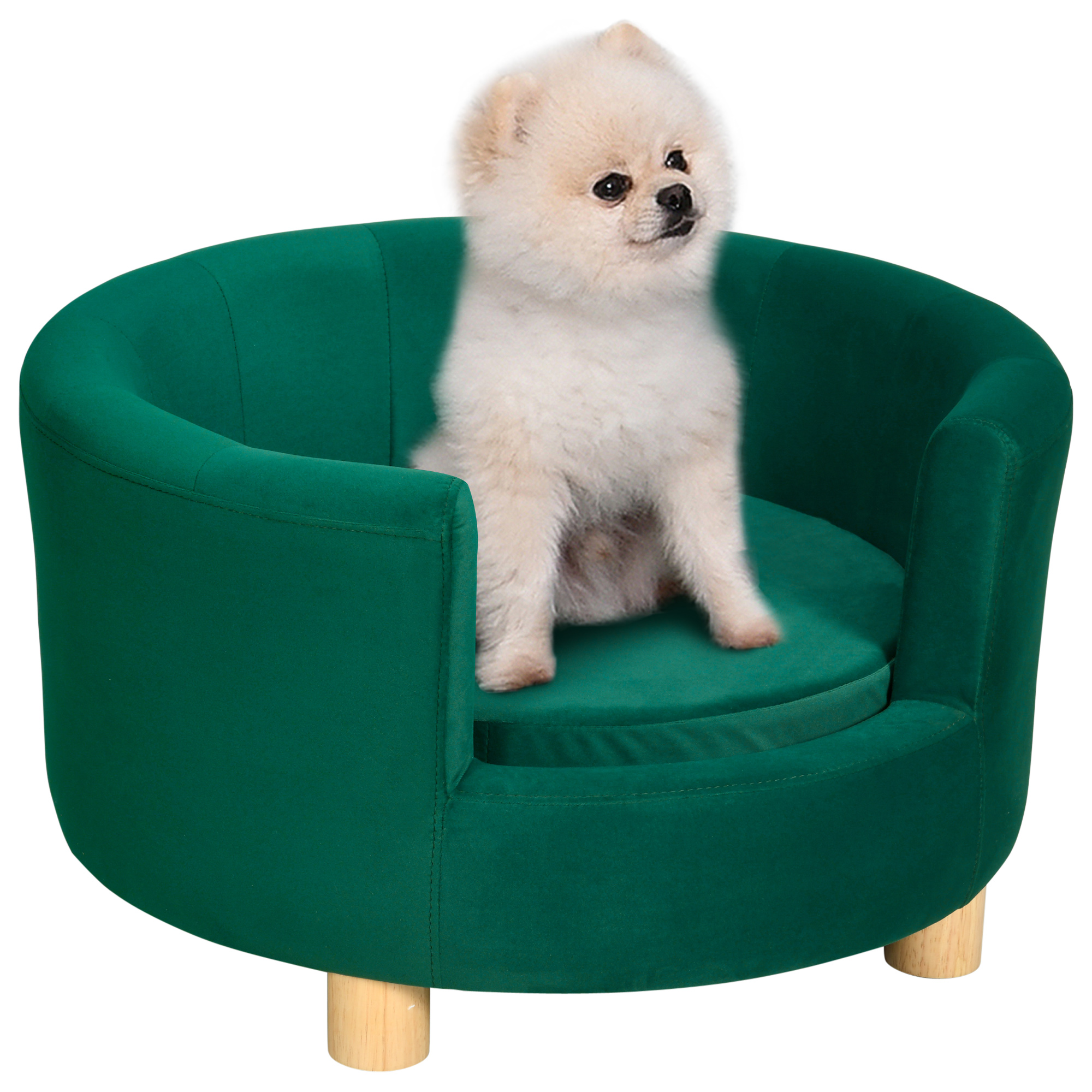 Hundesofa Hundecouch, Waschbarer Bezug, Haustiersofa mit Rückenlehne und Holzbeine, Katzensofa, für kleine Hunde unter 4,5 kg, Grün