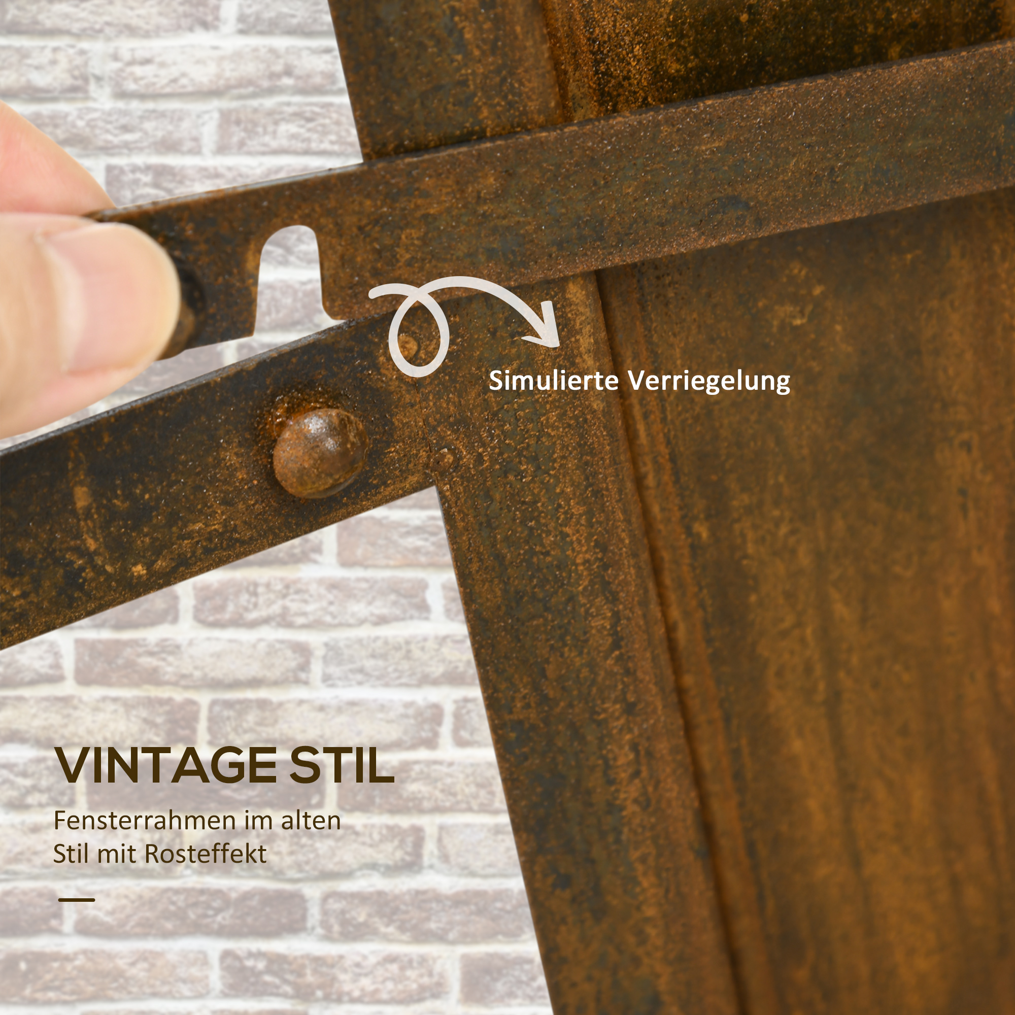 Dekorativer Fensterrahmen für den Garten, Vintage-Design, 55 cm x 19 cm x 80 cm, Metall, Braun