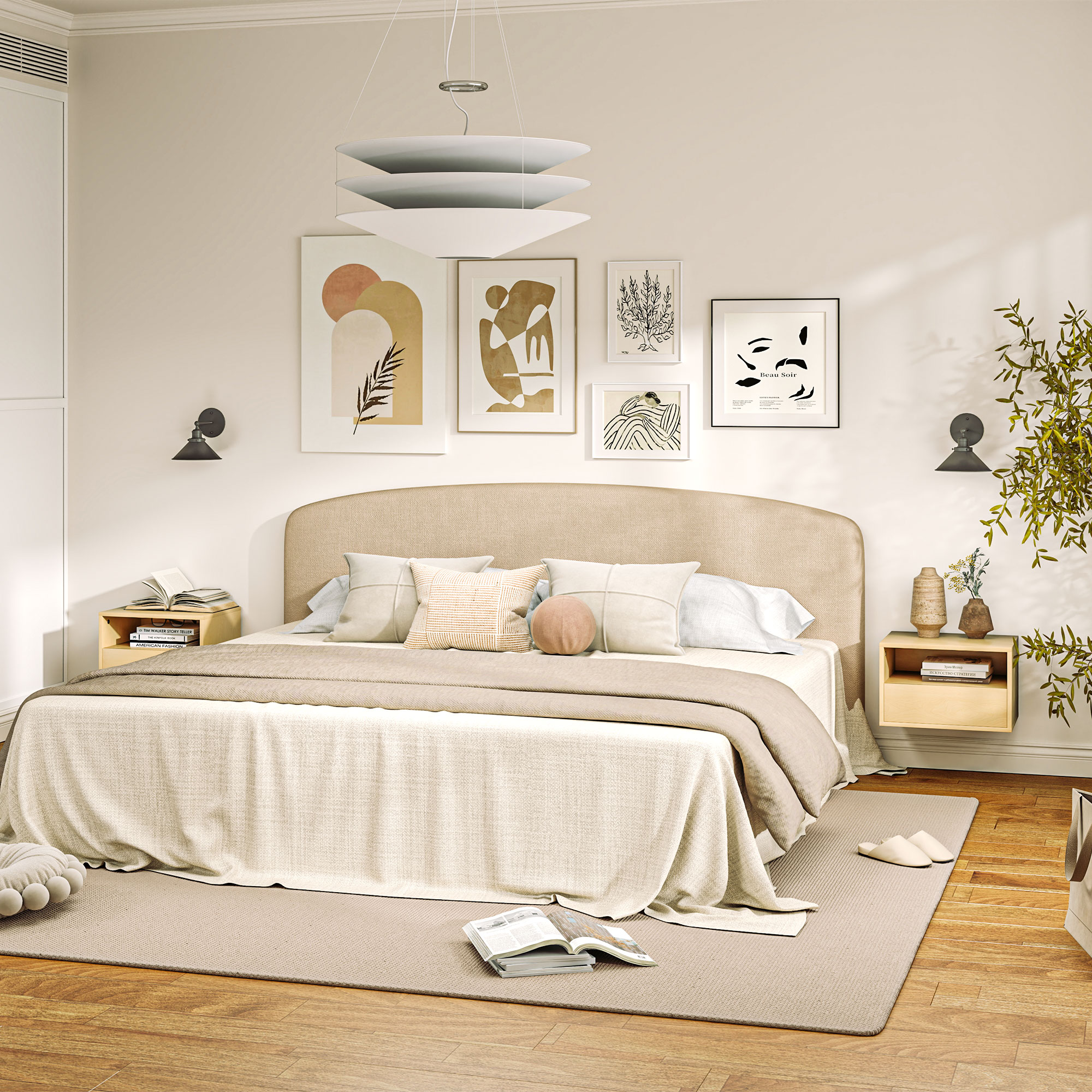 2-teiliges Wandnachttisch-Set, Nachttisch, Nachtkommode, Spanplatte, Natur, 45 x 35 x 27,5 cm