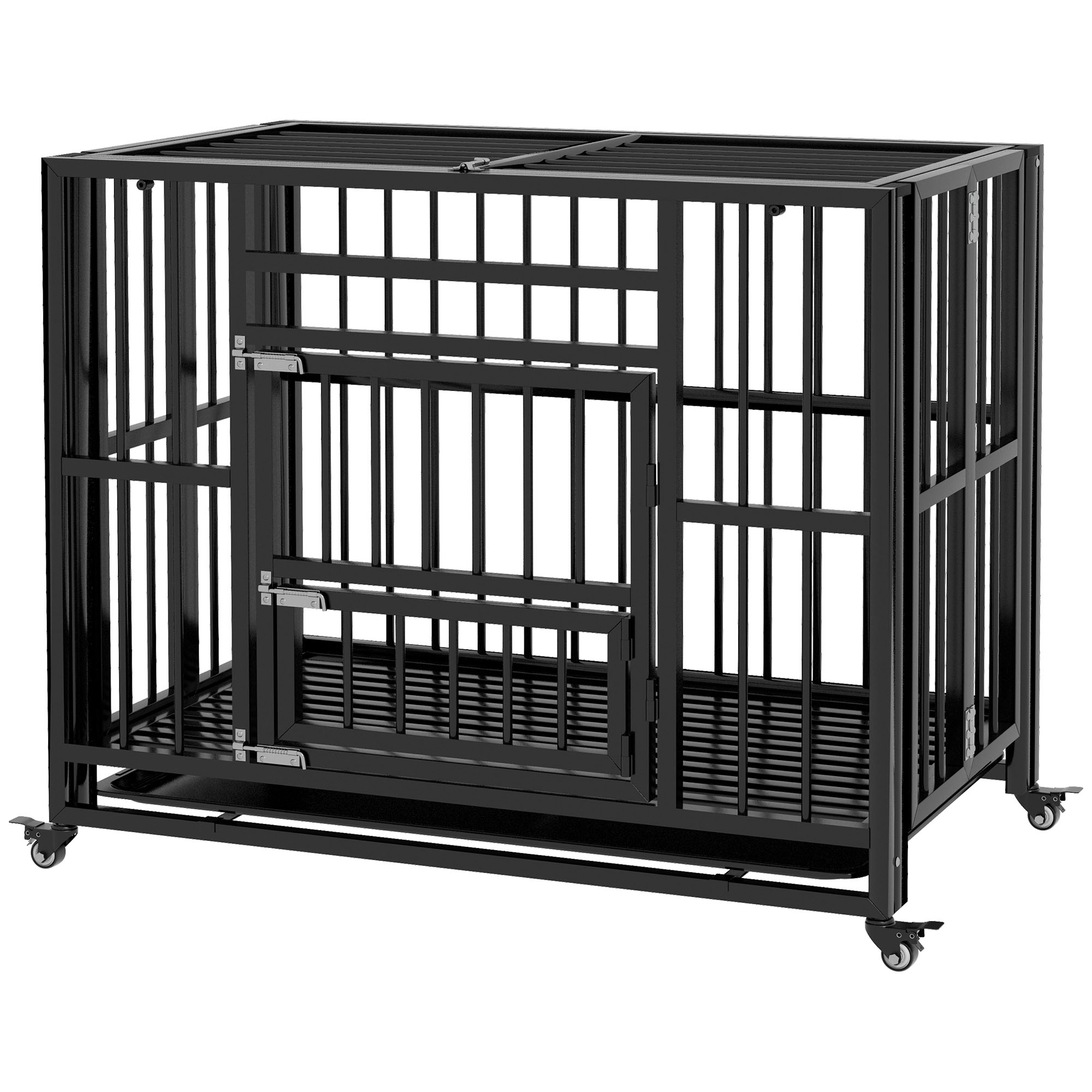 Hundebox Hundekäfig, inkl. Bodenwanne, Verriegelung, Universalrollen, 94 cm x 58 cm x 78 cm, Schwarz