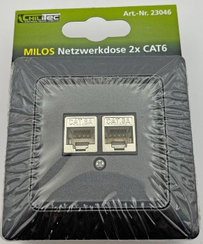 MILOS Netzwerk-Dose 2x CAT6, inkl. Rahmen, UP, Anthrazit