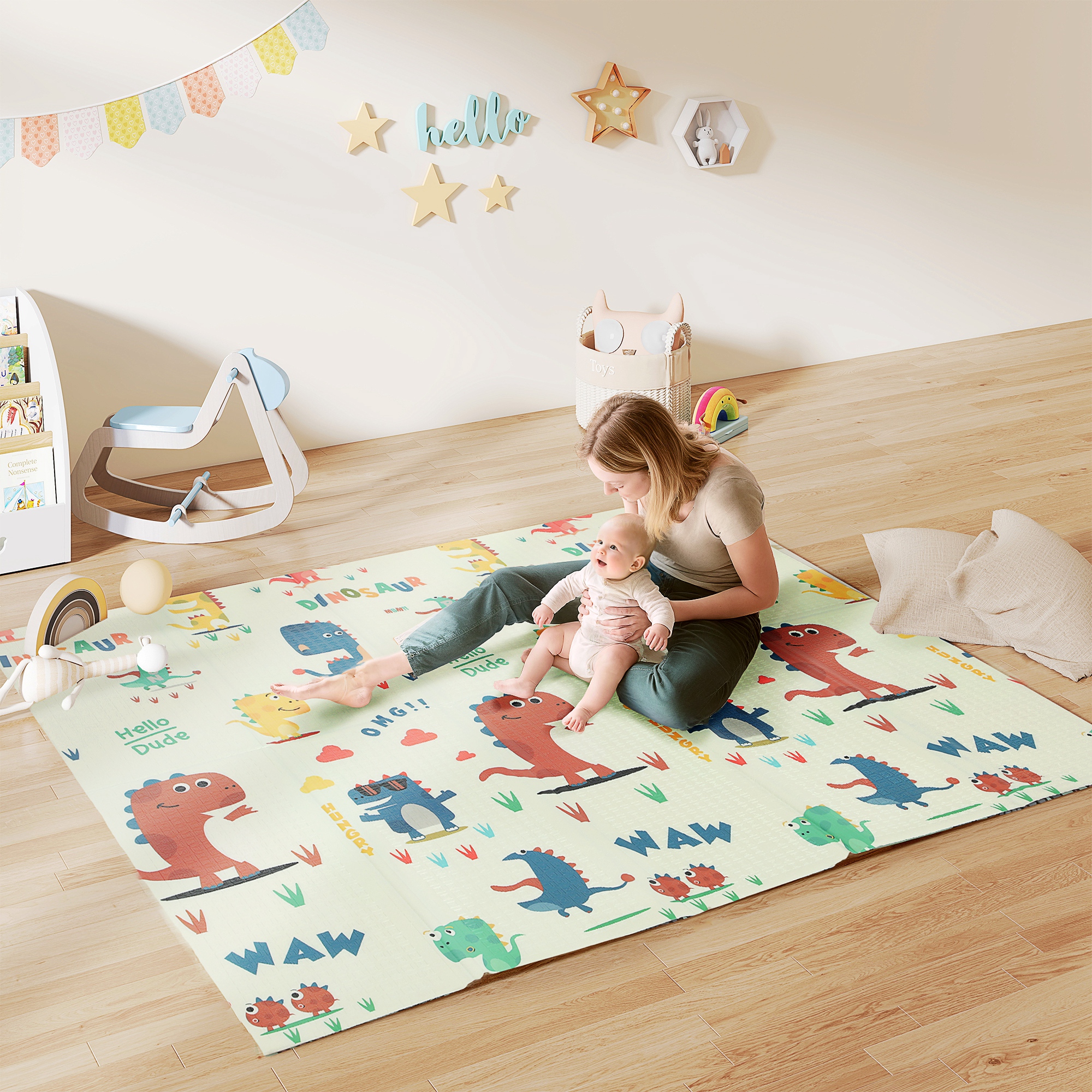 Spielmatte Baby 196 x 176 x 1,5 cm faltbar Doppelseitige Krabbelmatte Mehrfarbig