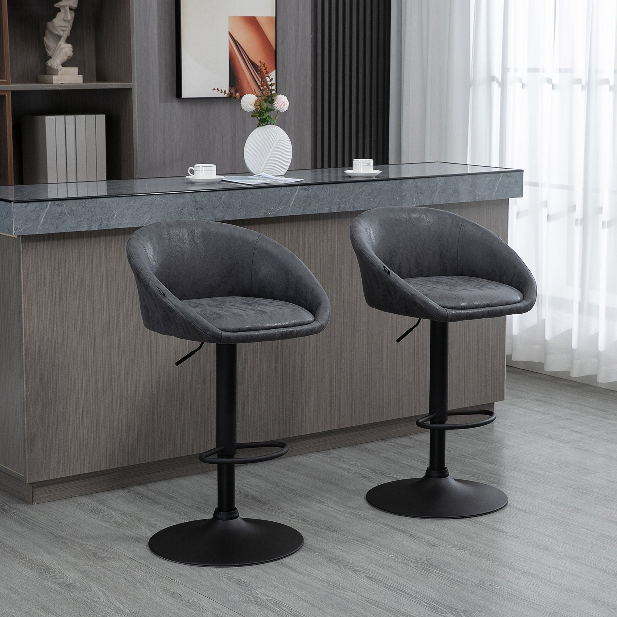2er-Set Barhocker, höhenverstellbar, 360-Grad-Schwenk-Design, 57 cm x 50 cm x 84-104cm, Grau