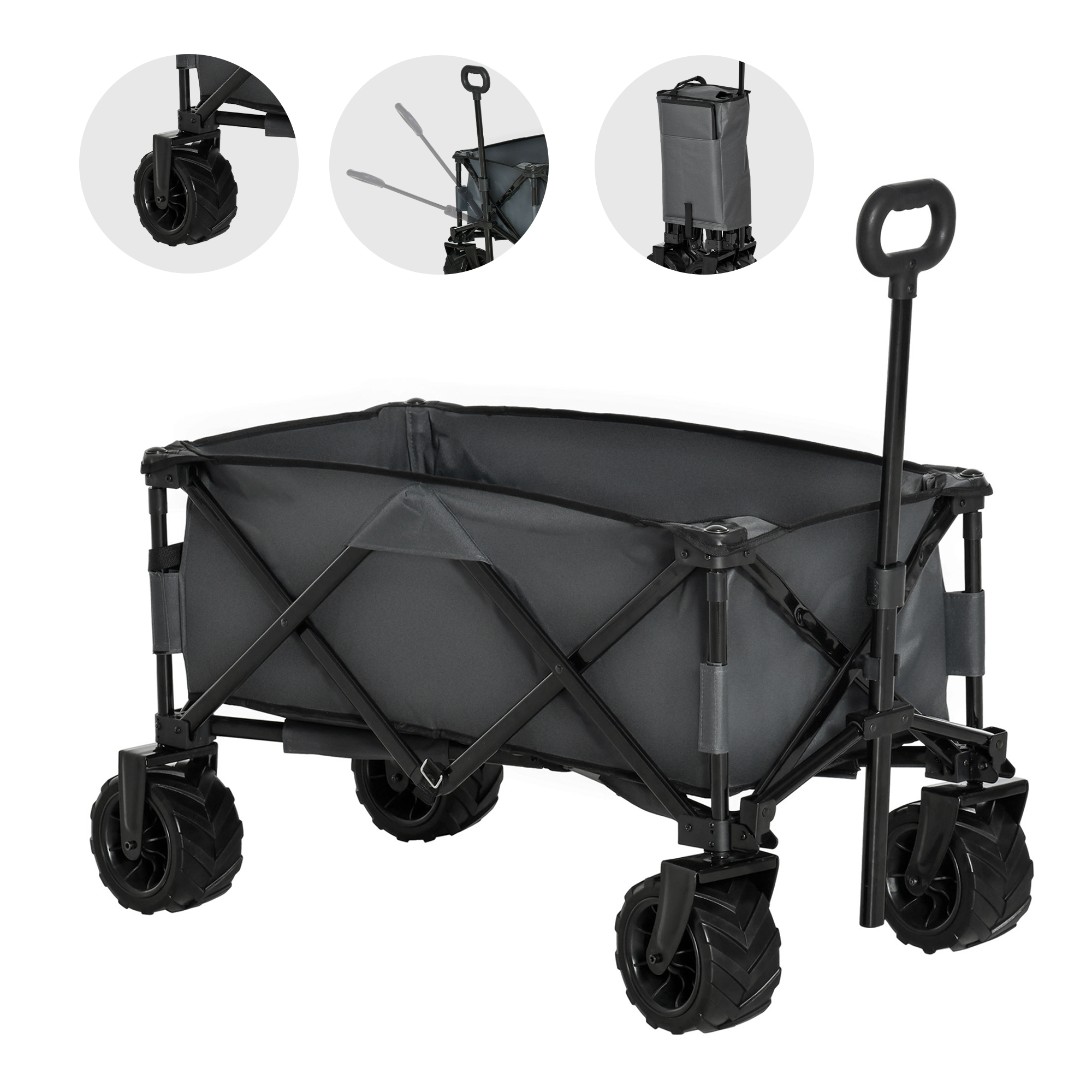Bollerwagen Faltbarer Handwagen 360° Gartenwagen Transportwagen mit  Teleskop Griff Verstellbarer Griffhöhe Strandwagen bis 70 kg Tragkraft Metall Oxford Dunkelgrau 108 x 55 x 59-89 cm