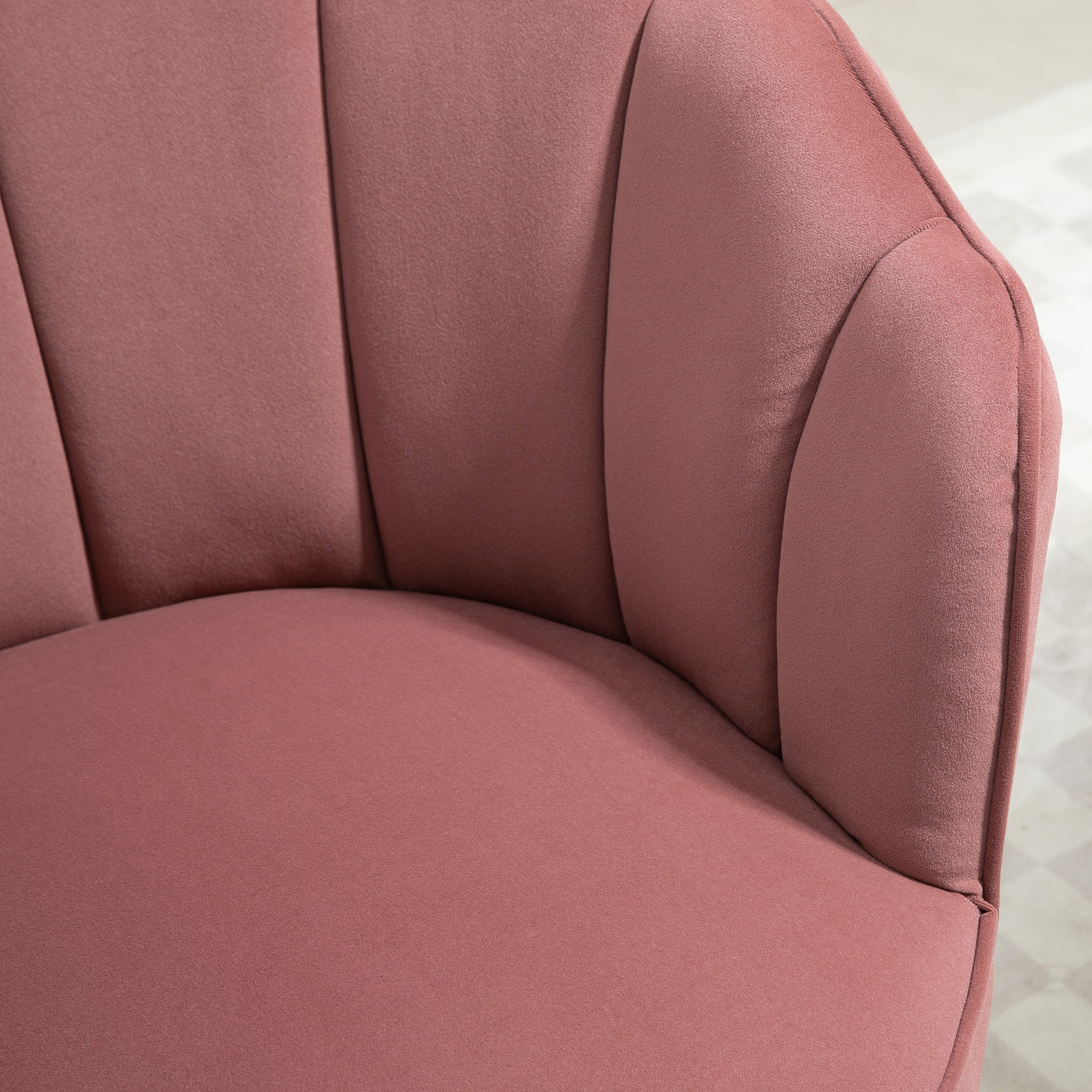Sessel Wohnzimmer Loungesessel in Muschelform Relaxsessel mit Holzbeine, Polstersessel Lesesessel mit Samtoptik, Polsterstuhl für Schlafzimmer Rosa