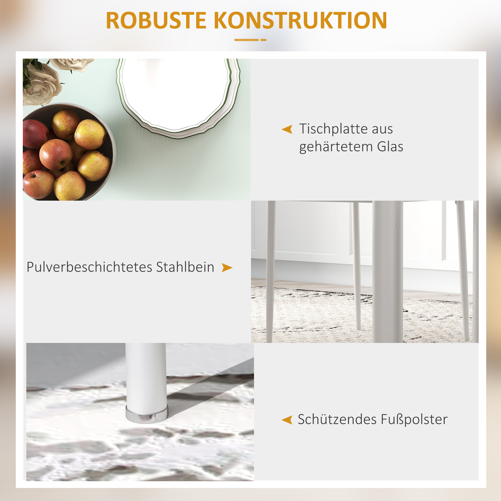 5-tlg, Essgruppe Sitzgruppe Esstisch mit 4 Stühlen, modernes Design, Glastisch, Weiß