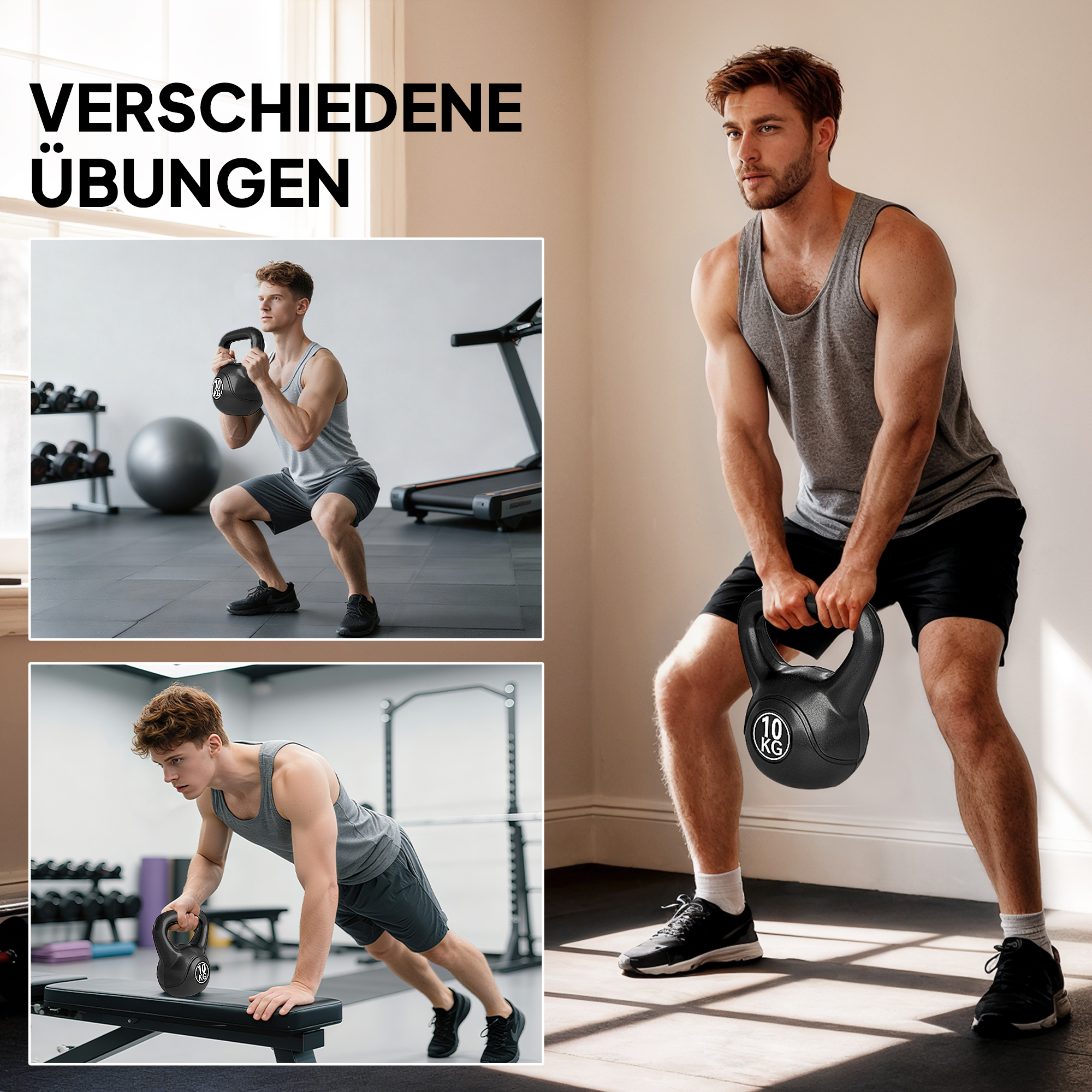 Kettlebell Kugelhantel 10 kg Gewicht-Hantel mit Sand befüllt für Anfänger Schwarz