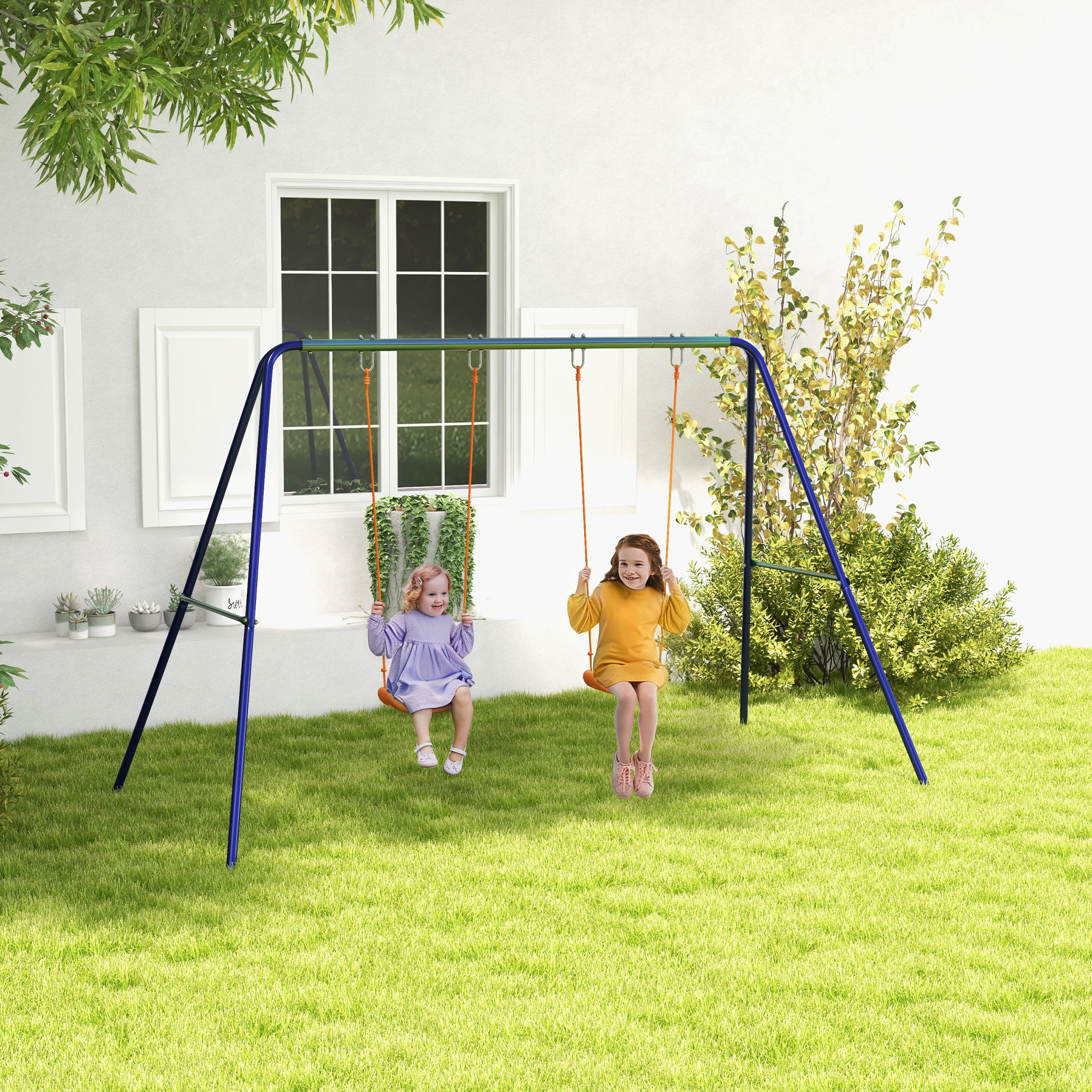 Kinder-Schaukelgestell mit 2 Schaukelsitzen, für 3-8 Jahre, Stahl, 2,7 x 1,6 x 1,8 m