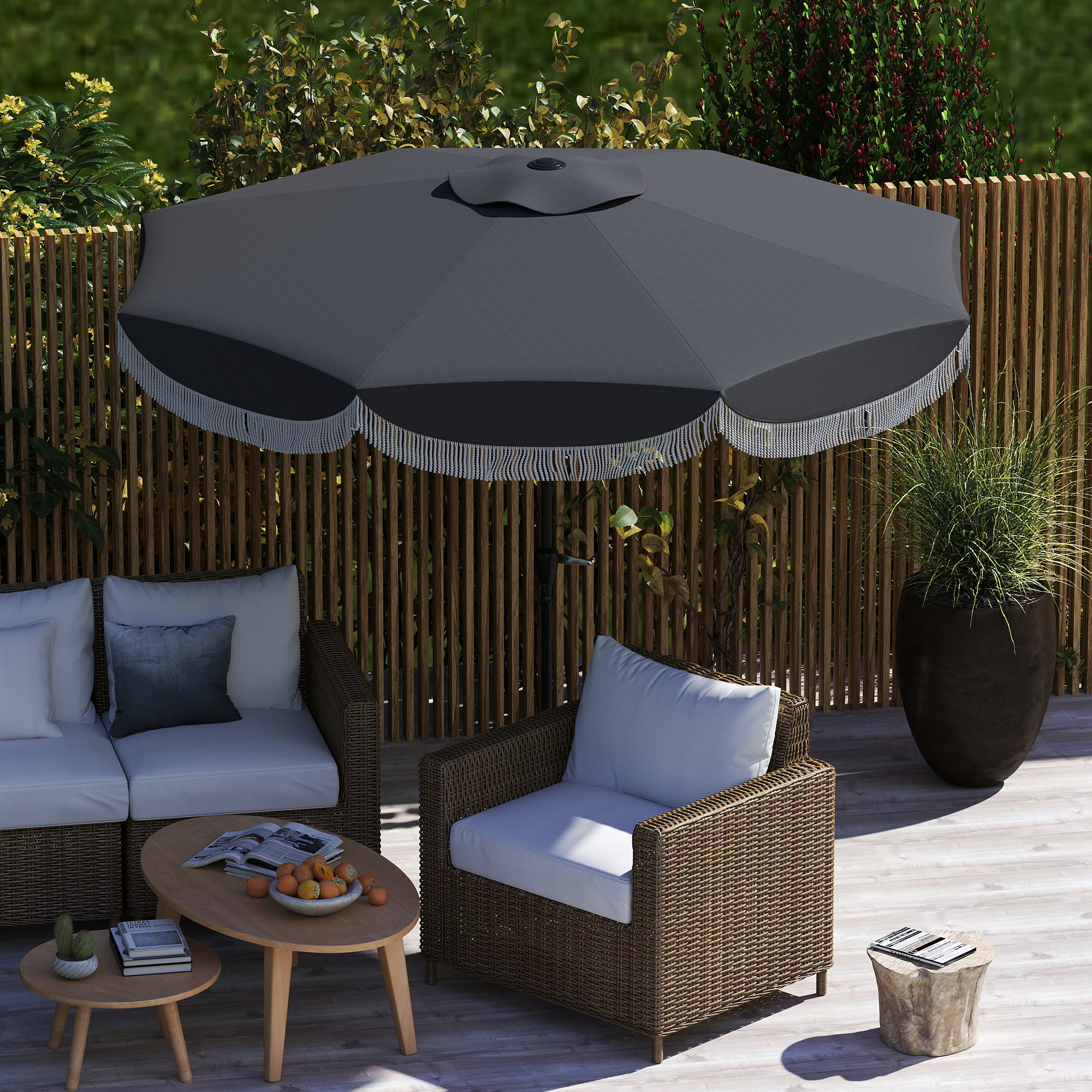 Sonnenschirm Ø269 cm, UV Schutz Sonnenschirm achteckig Balkonschirm Sonnenschutz für Garten, Dunkelgrau