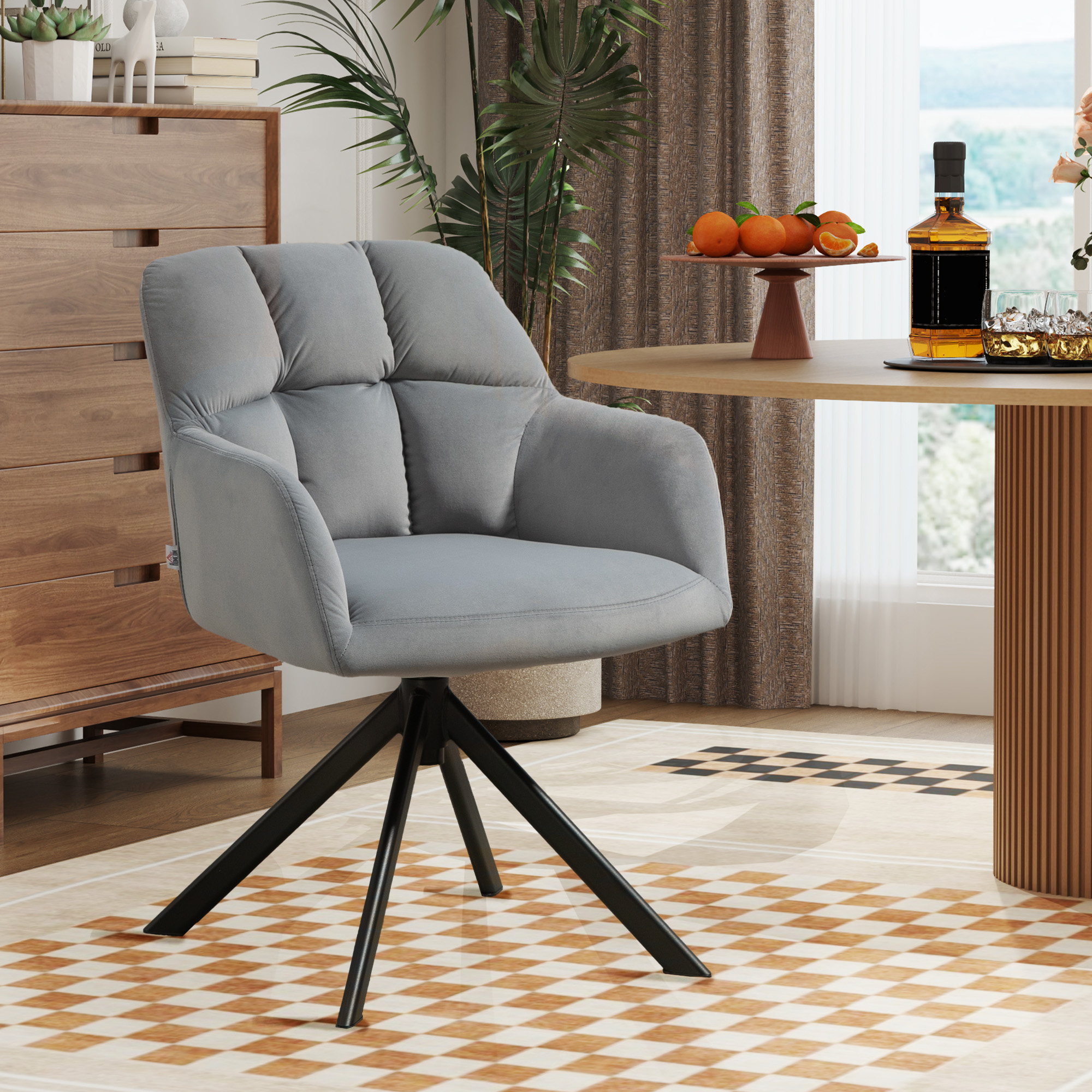 Drehbarer Armstuhl, Moderner Akzentsessel mit Metallbeinen für Wohnzimmer, Schlafzimmer, Büro, Grau
