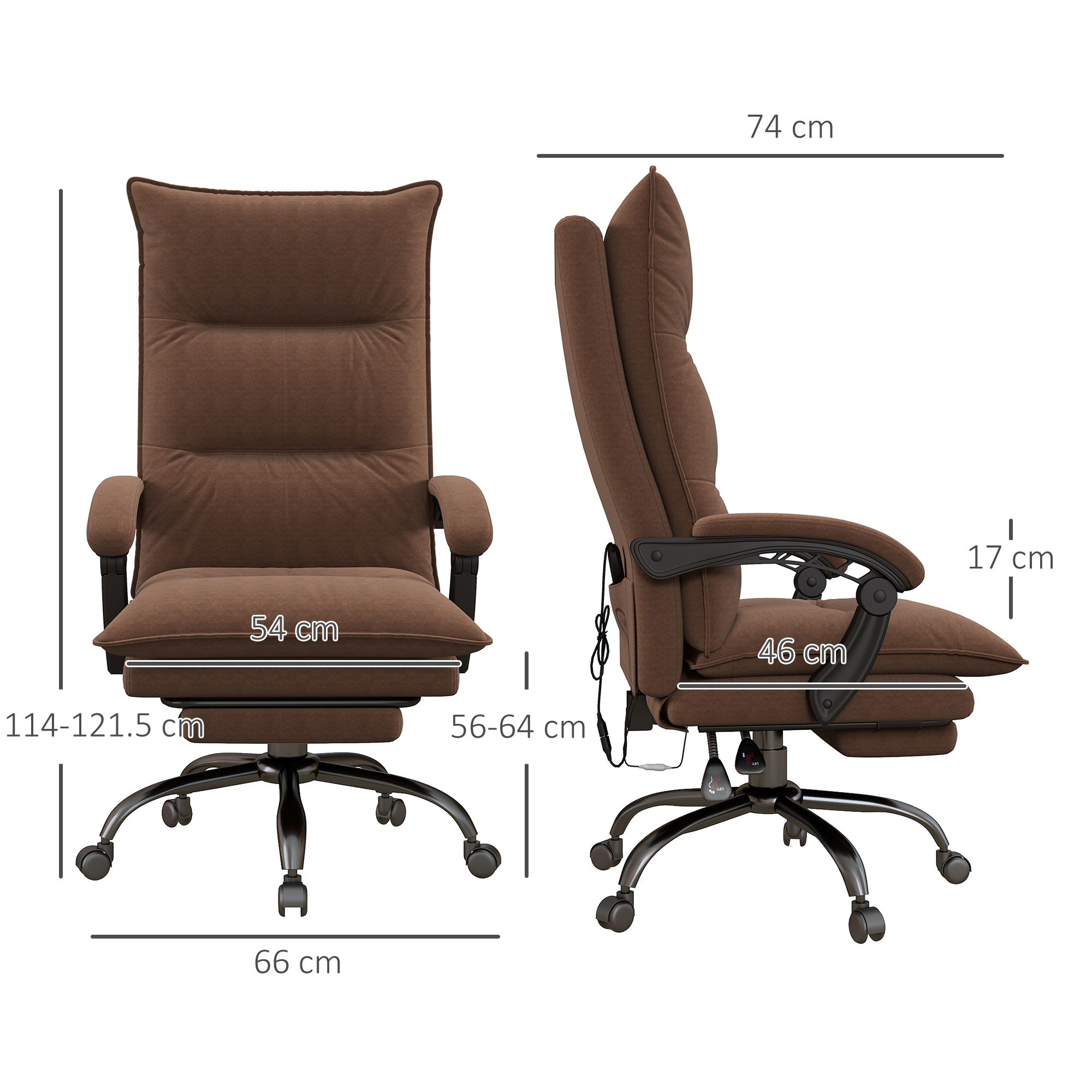 Bürostuhl mit Massage- und Heizfunktion, Fußstütze, verstellbar, bis 120 kg, Braun