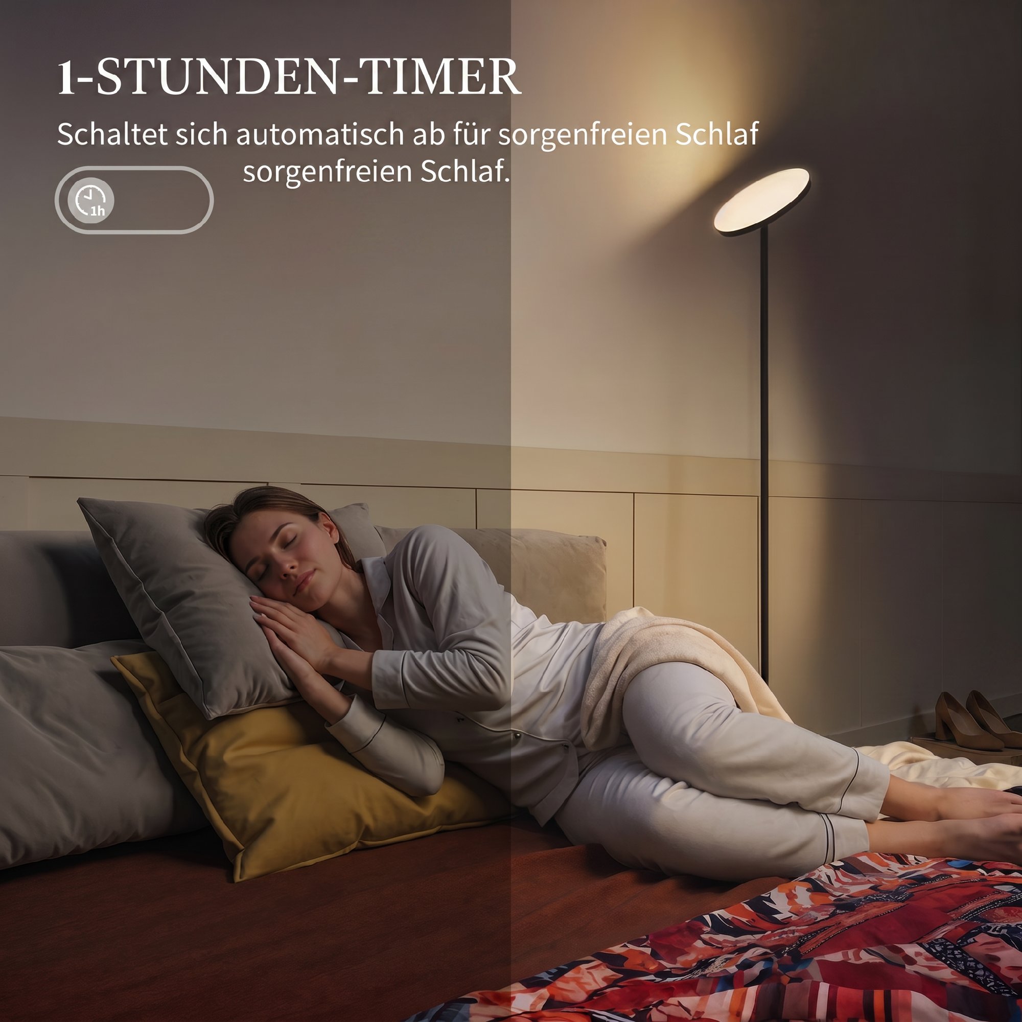 RGB Uplighter Stehlampe, dimmbare Lampe mit Fernbedienung & Touch-Steuerung, 350° drehbarer Kopf, Schwarz