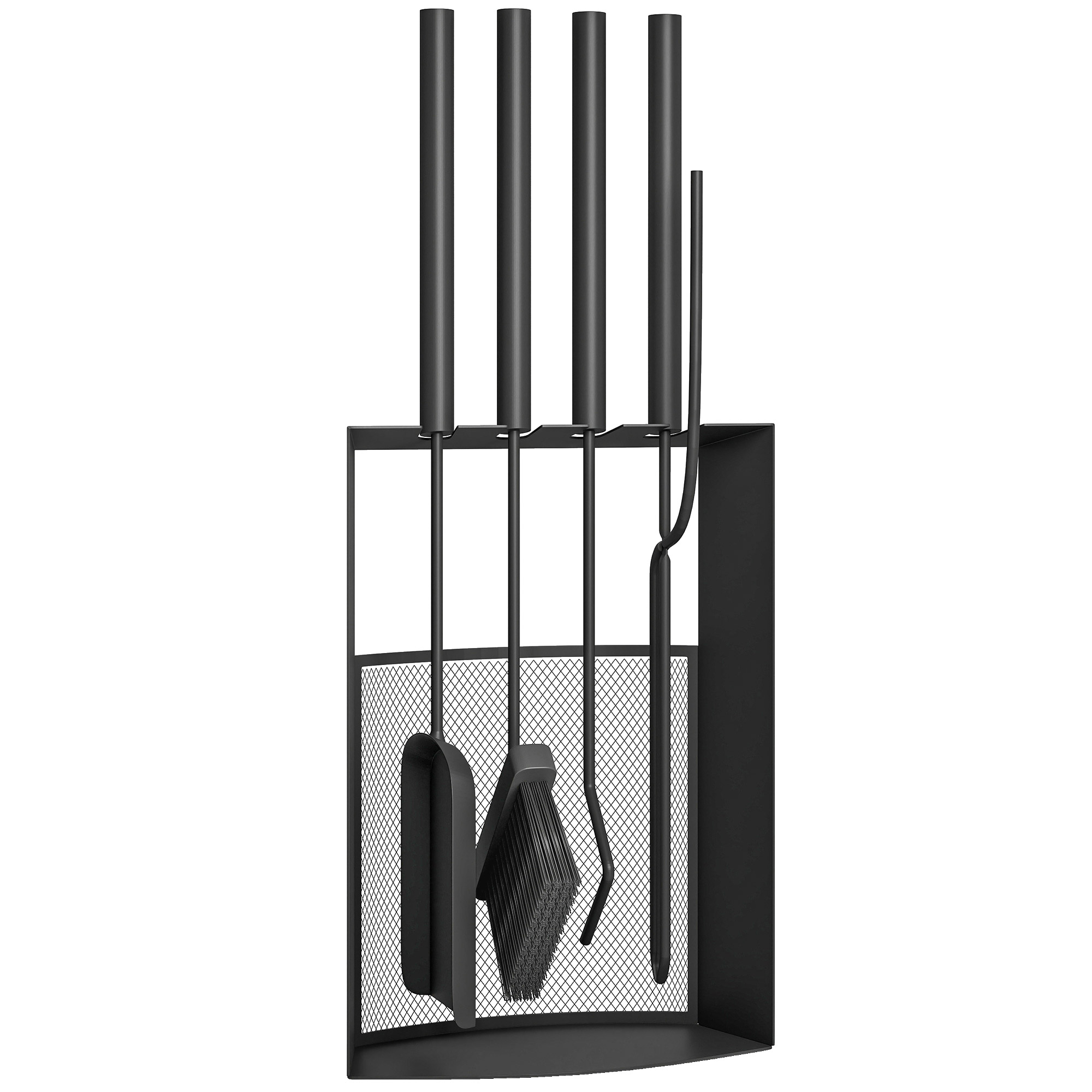 Kaminbesteck Set 5teilig Kaminzubehör mit Besen, Schaufel, Schürhaken Zange Ständer Metall, Schwarz