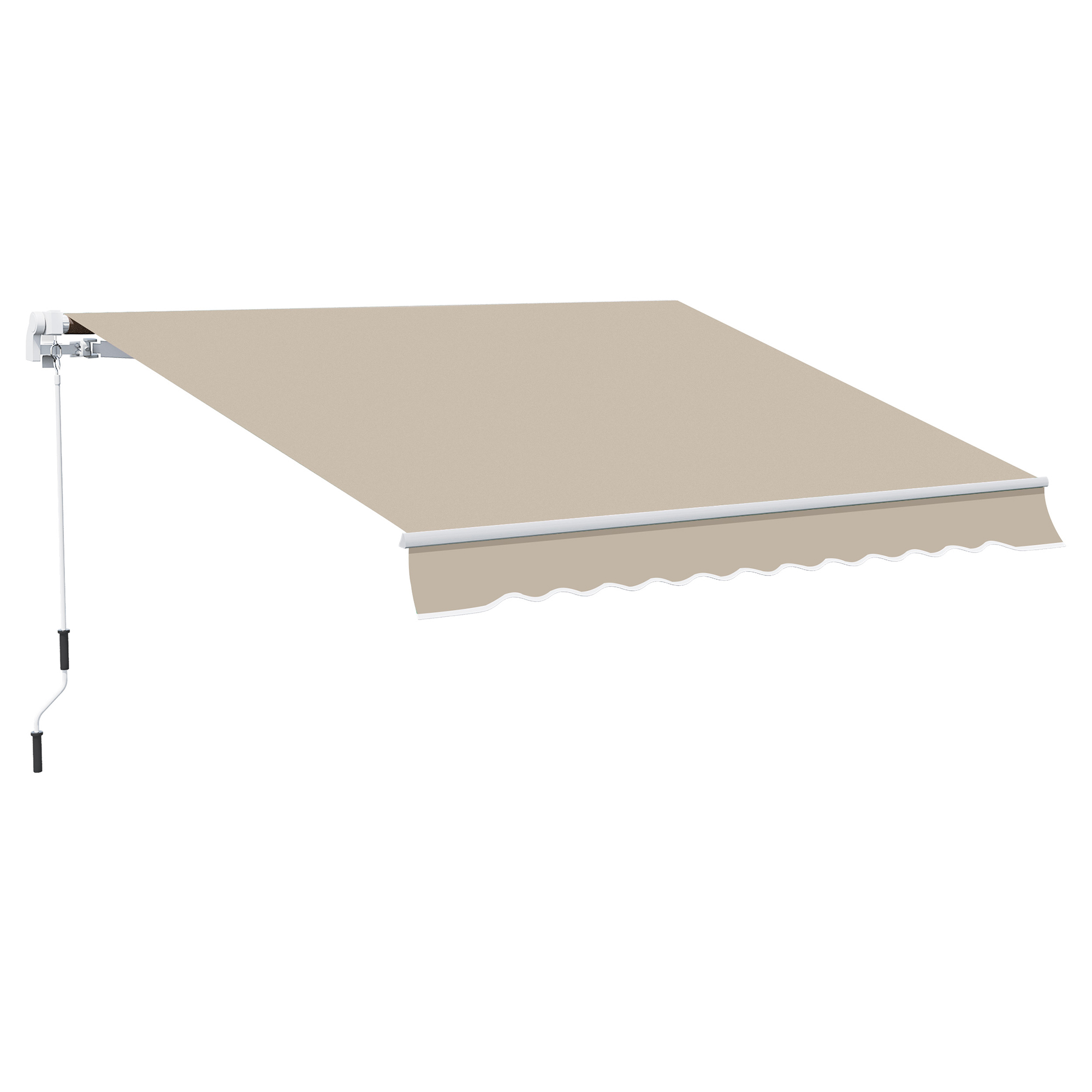 Markise, Sonnenschutz, einfahrbar, mit Handkurbel, Metallrahmen, Polyester, Weiß+Beige, 3,95 x 2,45 m Markise, Sonnenschutz, einfahrbar, mit Handkurbel, Metallrahmen, Polyester, Weiß+Beige, 3,95 x 2,45 m