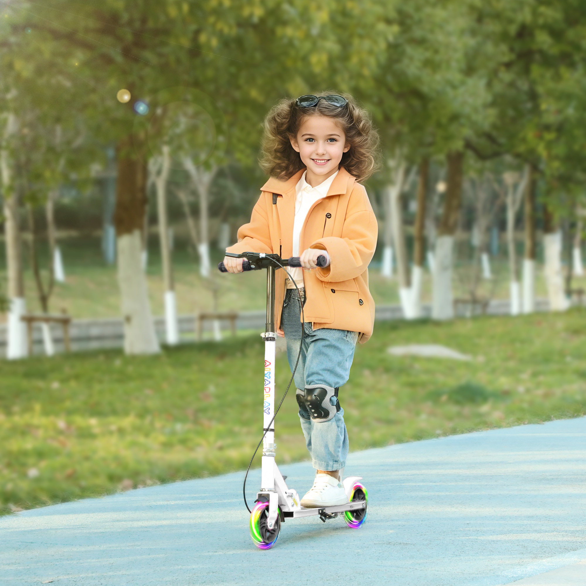 Kinderroller, Doppelte Bremsen, Metallrahmen, Fußstütze, faltbar, 3-8 Jahre, Weiß