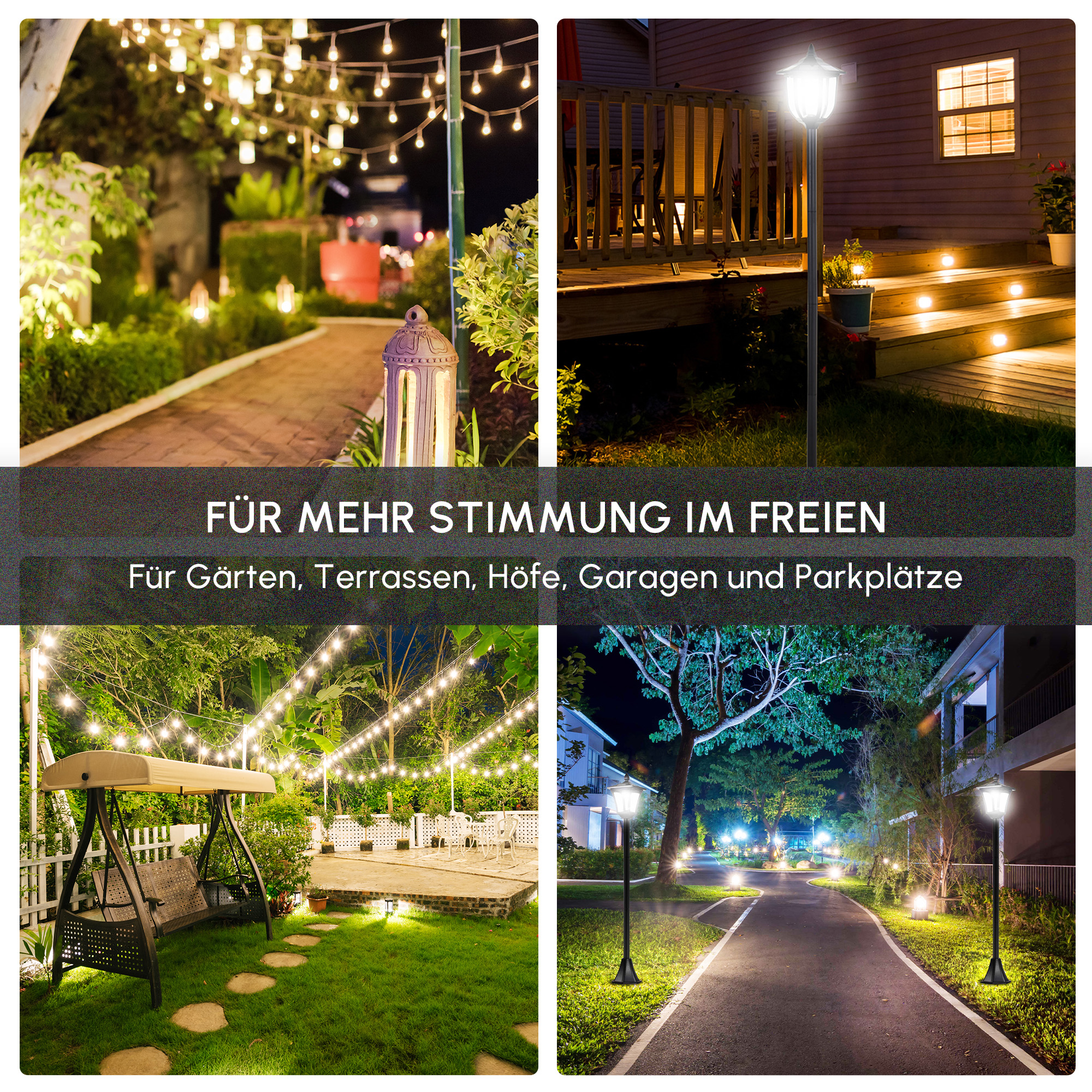 LED Solar Gartenlaterne, Gartenlampe aus Kunststoff 120 cm hoch Stehleuchte IP44, Gartenlampe mit 30 Lumen Lichtsensor Solarlampe mit Erdspieß, Windlicht für Garten Balkon Schwarz