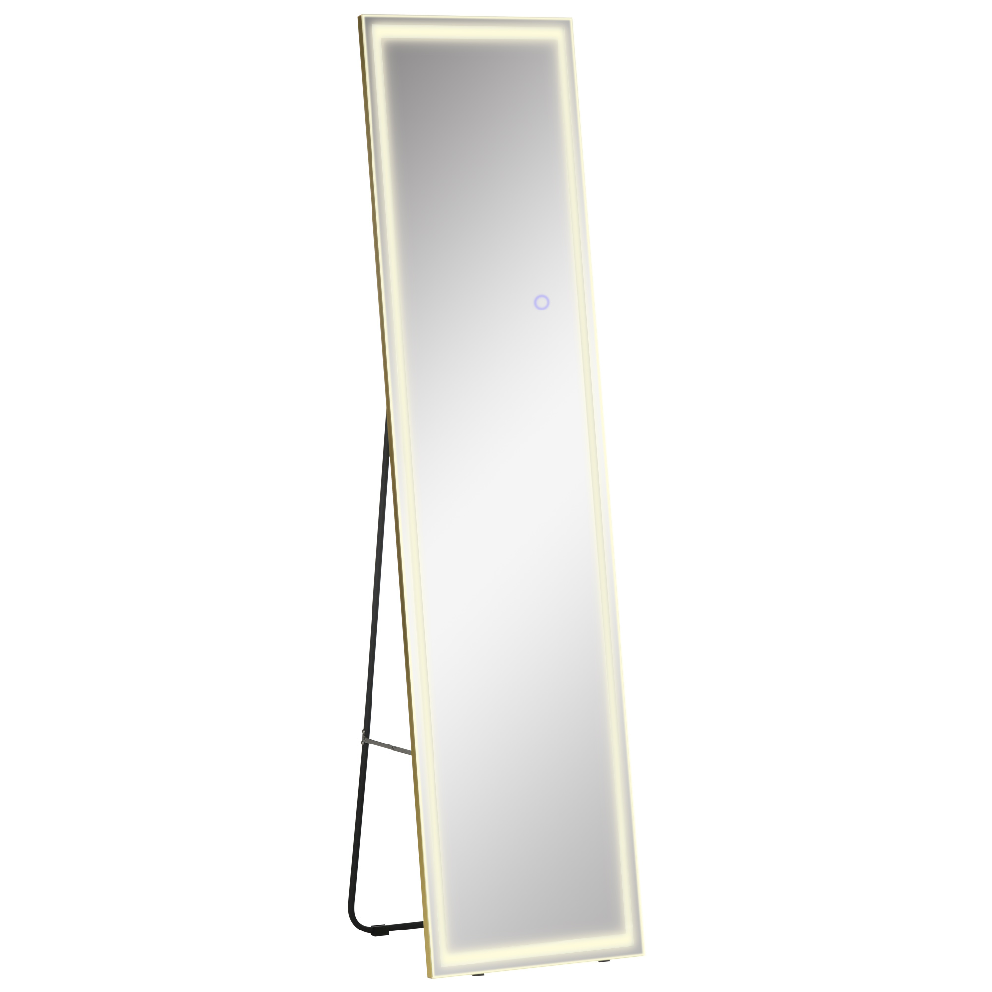2 in 1 Ganzkörperspiegel mit LED-Licht, freistehend, wandmontiert, dimmbar, 40 cm x 37 cm x 156,5 cm, Silber