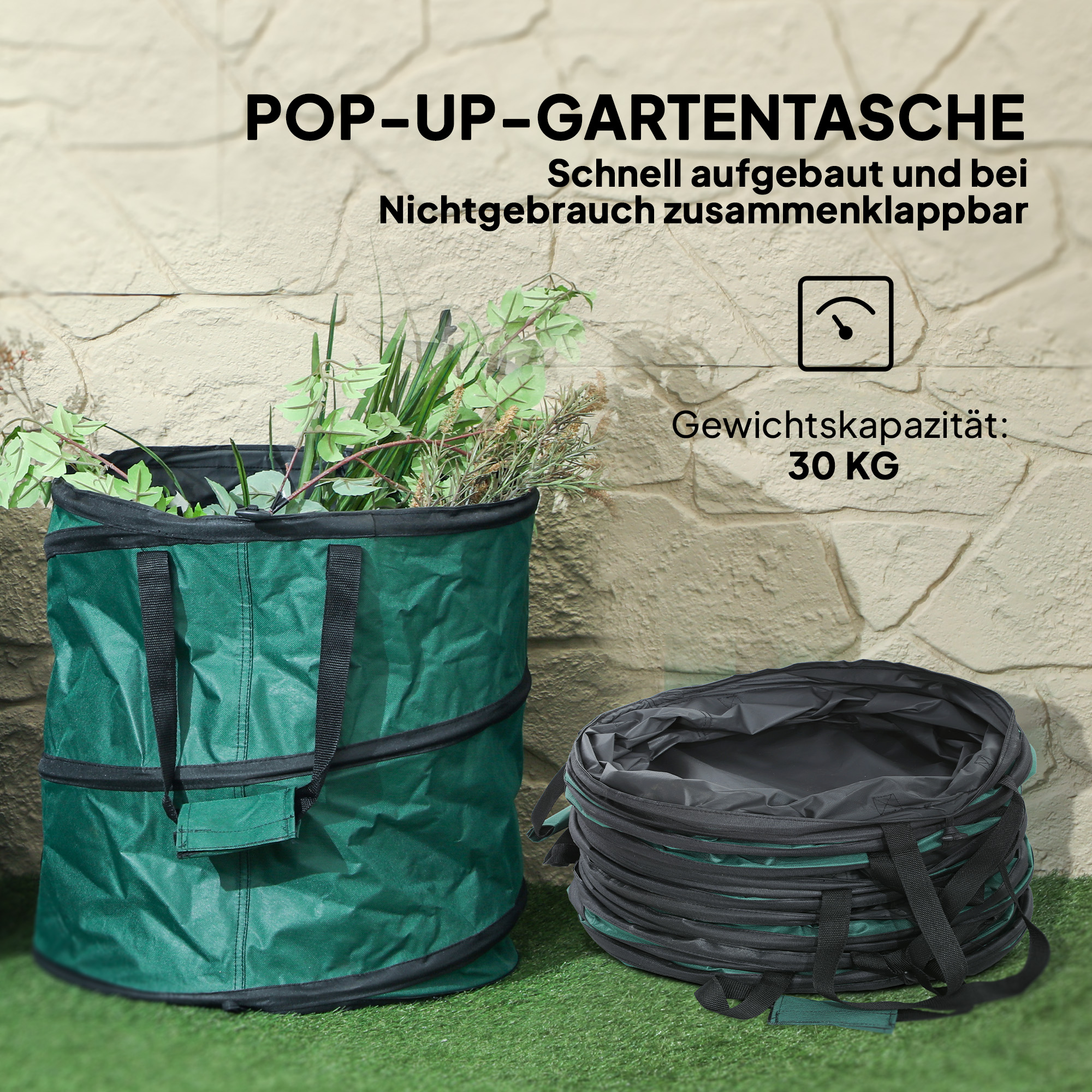 Gartensack 4x86L wasserdicht Gartenabfallsack mit Trageschlaufen Griffe, stabil robust Laubsack Grün