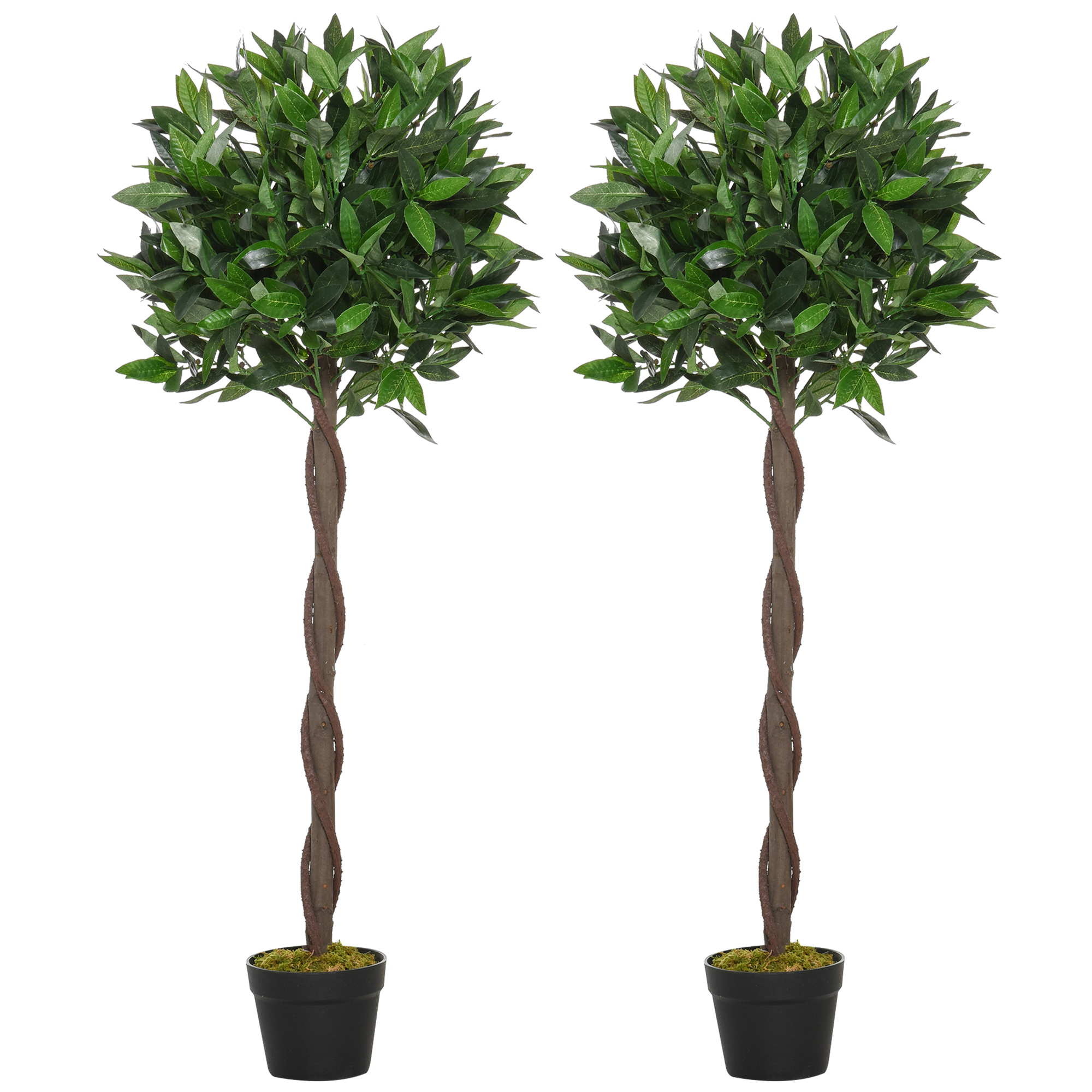 2er-Set künstlicher Lorbeerbaum, 120 cm, Kunstpflanzen im Zementtopf, Kunststoff-Pflanzen für drinnen und draußen, Grün