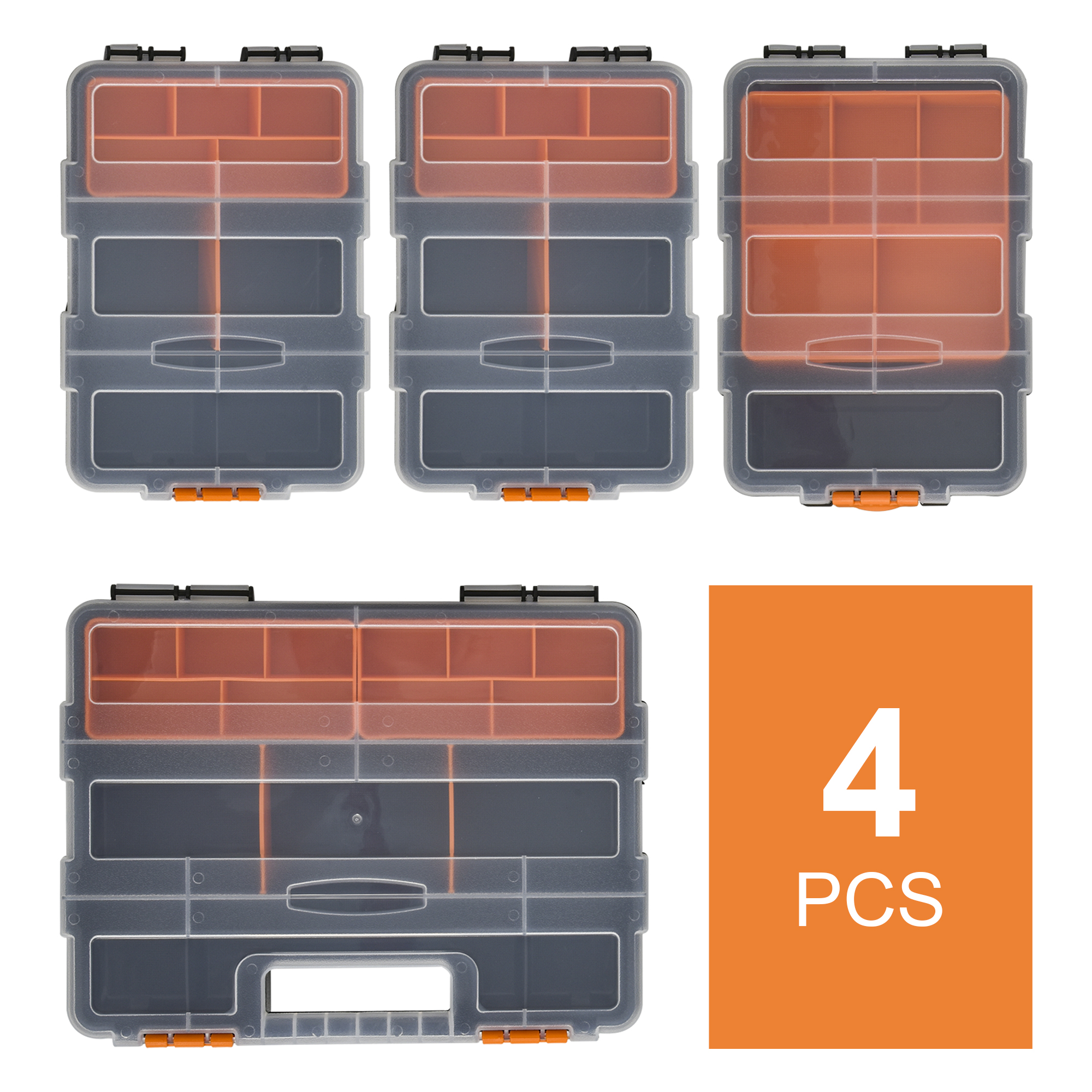 4PCS Werkzeugaufbewahrung Box Multifunktionales Werkzeugbox Sortierkasten Kleinteilemagazin Teile Kunststoff Orange+Schwarz 28,7 x 22,5 x 5,5 cm