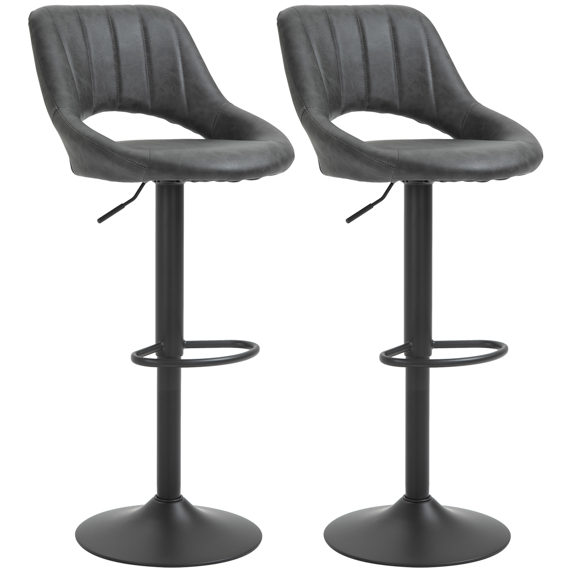 Barhocker 2er-Set, Lederoptik, drehbar, höhenverstellbar, Fußstütze, Metallrahmen, 47 x 52 x 87-109 cm, Grau