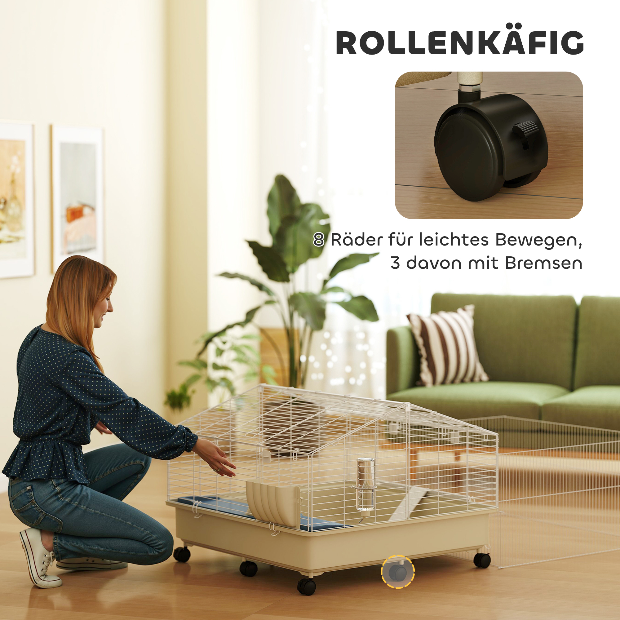 Kleintierkäfig, Balkon, Rampe, Futtertrog, Wasserflasche, 2-Ebenen-Design, Weiß