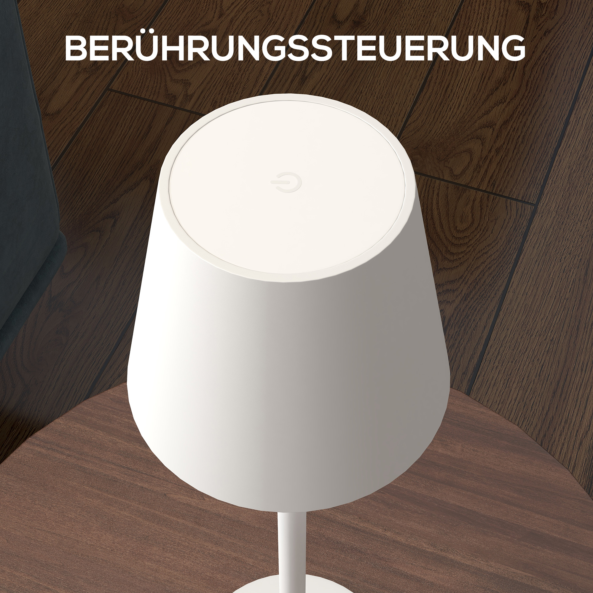 Aufladbare USB-Tischleuchte mit 3 Lichtfarben, Tragbare USB-Nachttischlampe mit Touch-Schalter, Metall, Weiß