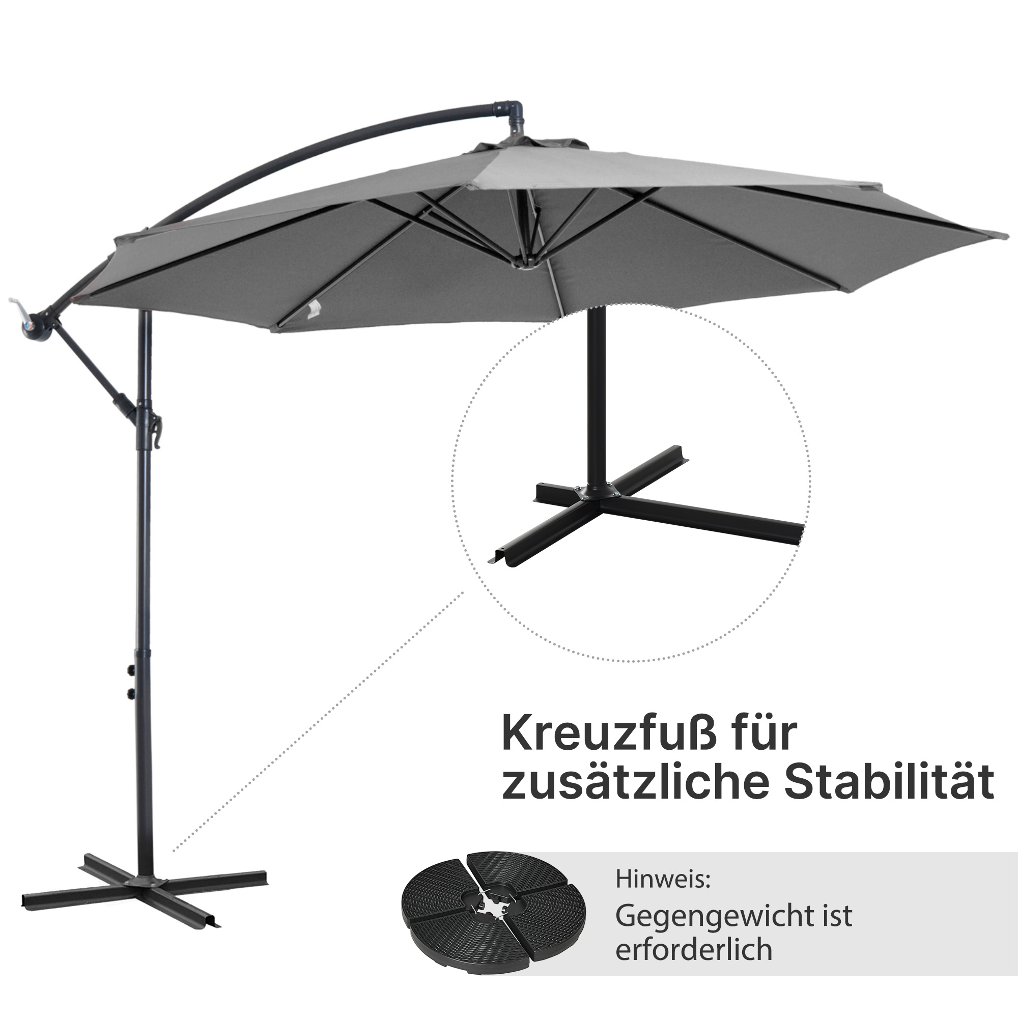 Sonnenschirm mit Handkurbel Wetterbeständig  2,95 m x 2,95 m x 2,45 m Polyester Stahl Schwarz