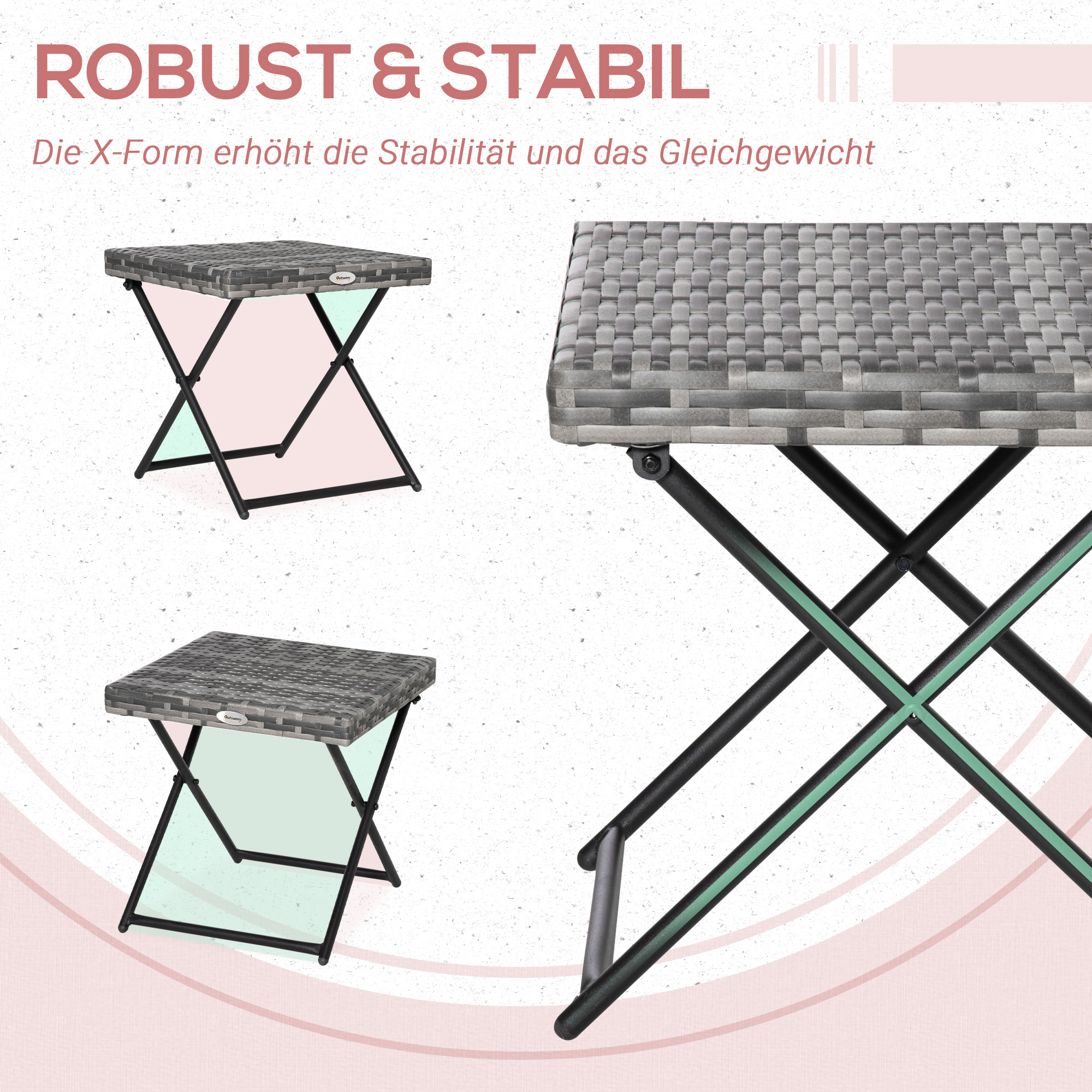 Beistelltisch aus Polyrattan klappbar Kaffeetisch Couchtisch Tablett Balkontisch Gartentisch Sofatisch Teetisch Gartenmöbel Rattantisch für Garten Terrasse Balkon, 40x40x40cm Graul