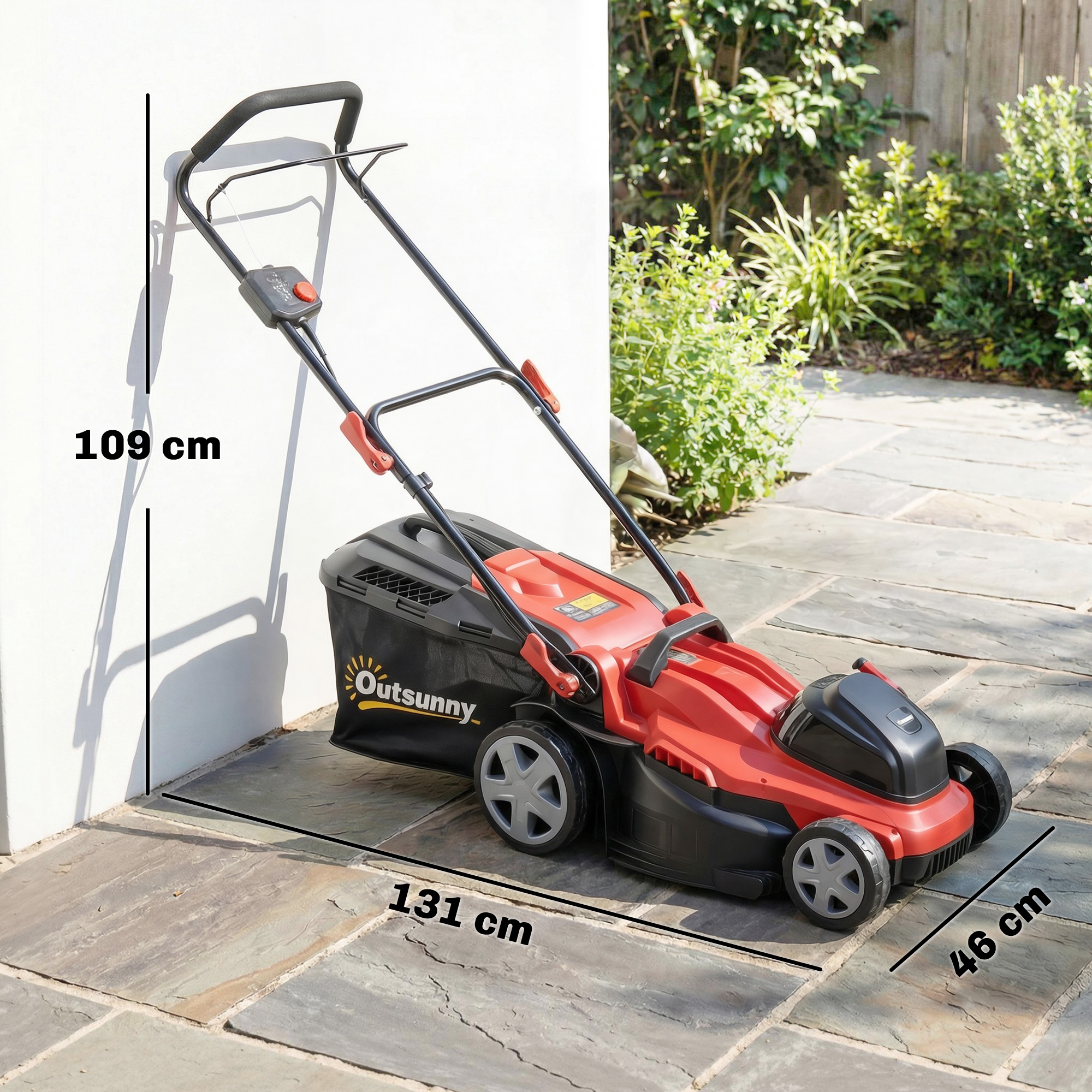 Elektro Rasenmäher 800 W mit 40 cm Schnittbreite 45L Fangkorb Akkuanzeige Überlastschutz 7 Schnitthöhen