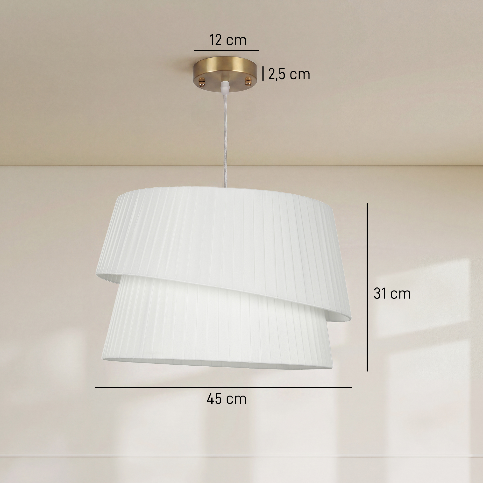 Pendelleuchte mit doppeltem Schirm, höhenverstellbar, für Wohnzimmer, Weiß
