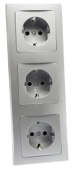 DELPHI Set 3 Steckdosen + 3-fach Rahmen / 250V~/ 16A, Steckanschluss, silber