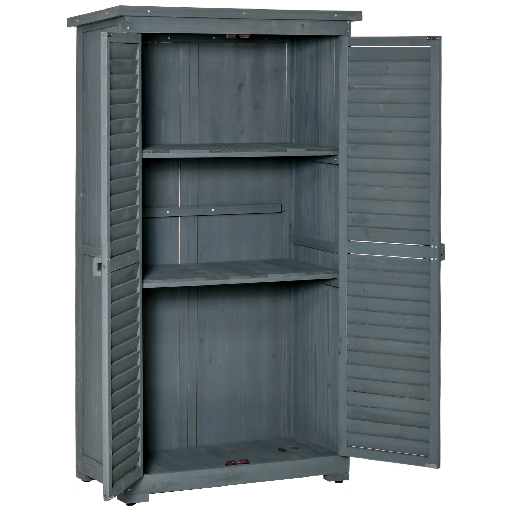 Gartenschrank Holz Gerätehaus Geräteschuppen Geräteschrank Holzhütte Pultdach Bitumenpappe Lamellentüren Grau 87 x 46,5 x 160 cm
