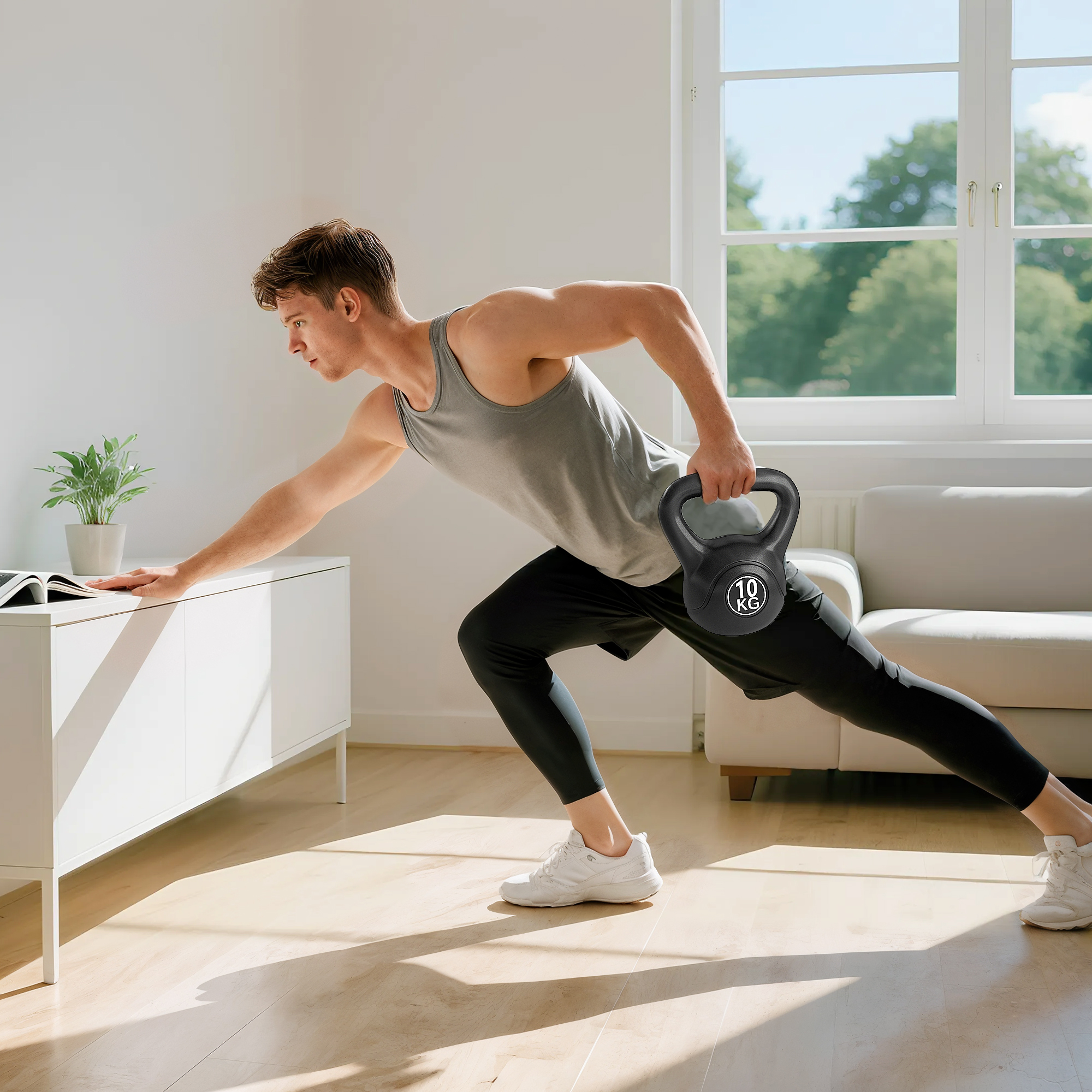Kettlebell Kugelhantel 10 kg Gewicht-Hantel mit Sand befüllt für Anfänger Schwarz