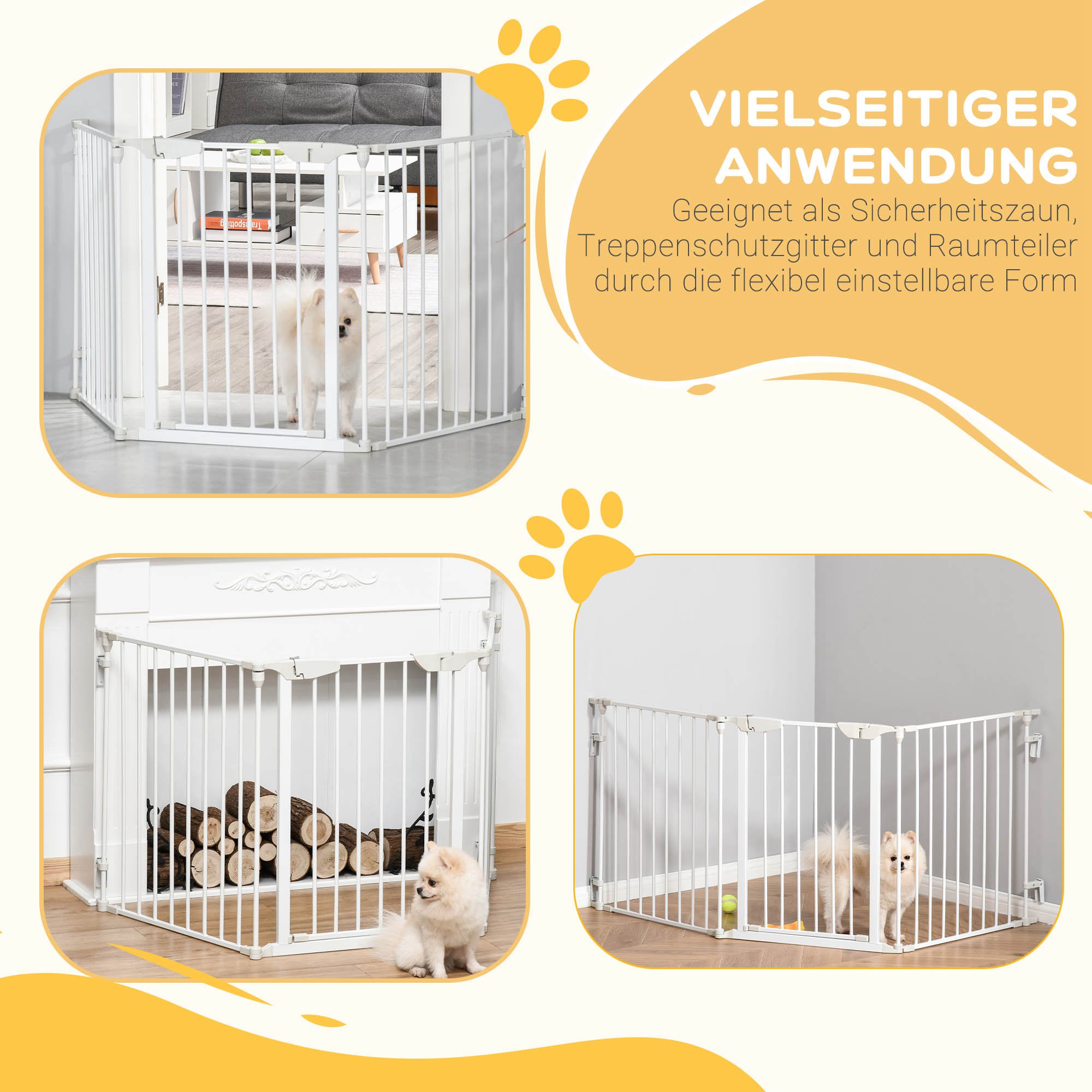 Absperrgitter Hund Freistehendes Schutzgitter 180 x 74,5 cm Hundegitter Klappbar Türschutzgitter Treppengitter Hundeabsperrgitter für Treppen, Türen, Küche, Flur, 3 Paneelen, Weiß