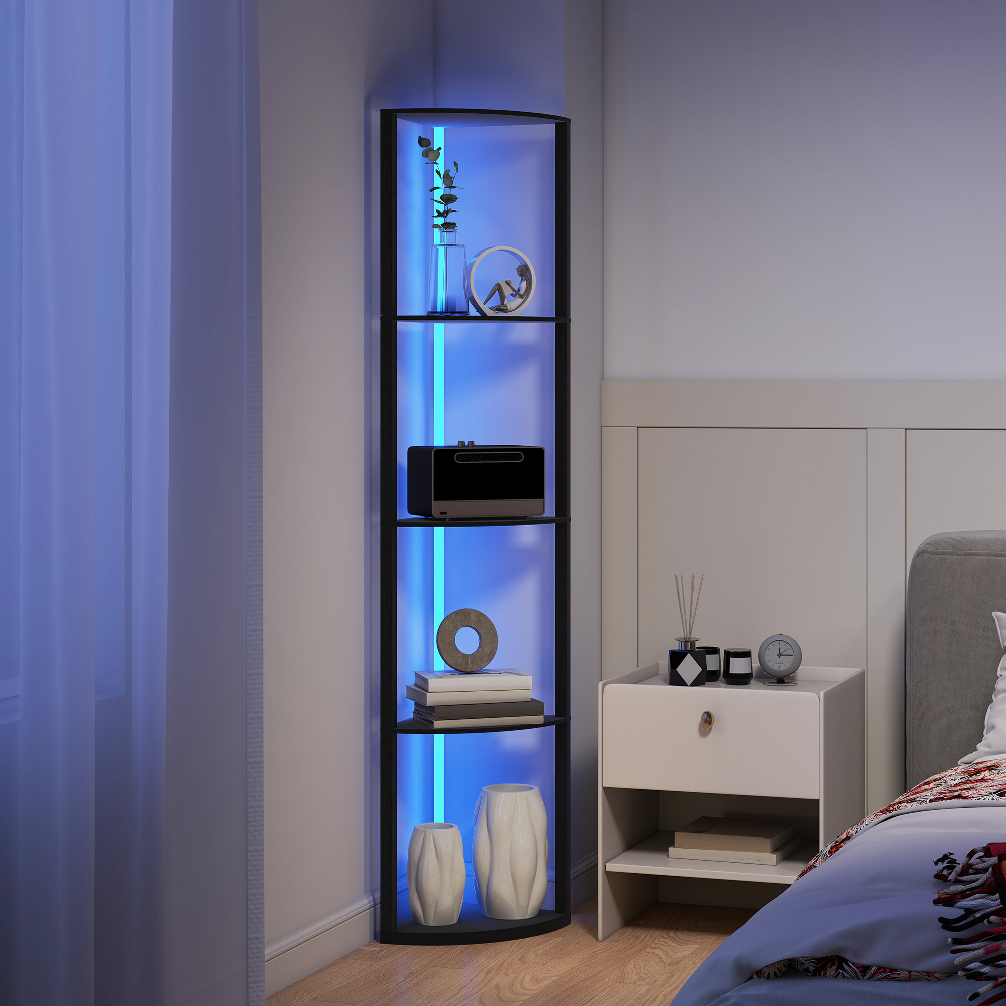 LED Stehlampe 5-stufige dimmbar Stehleuchte mit Regal,  RGB Farbwechsel, Fernbedienung