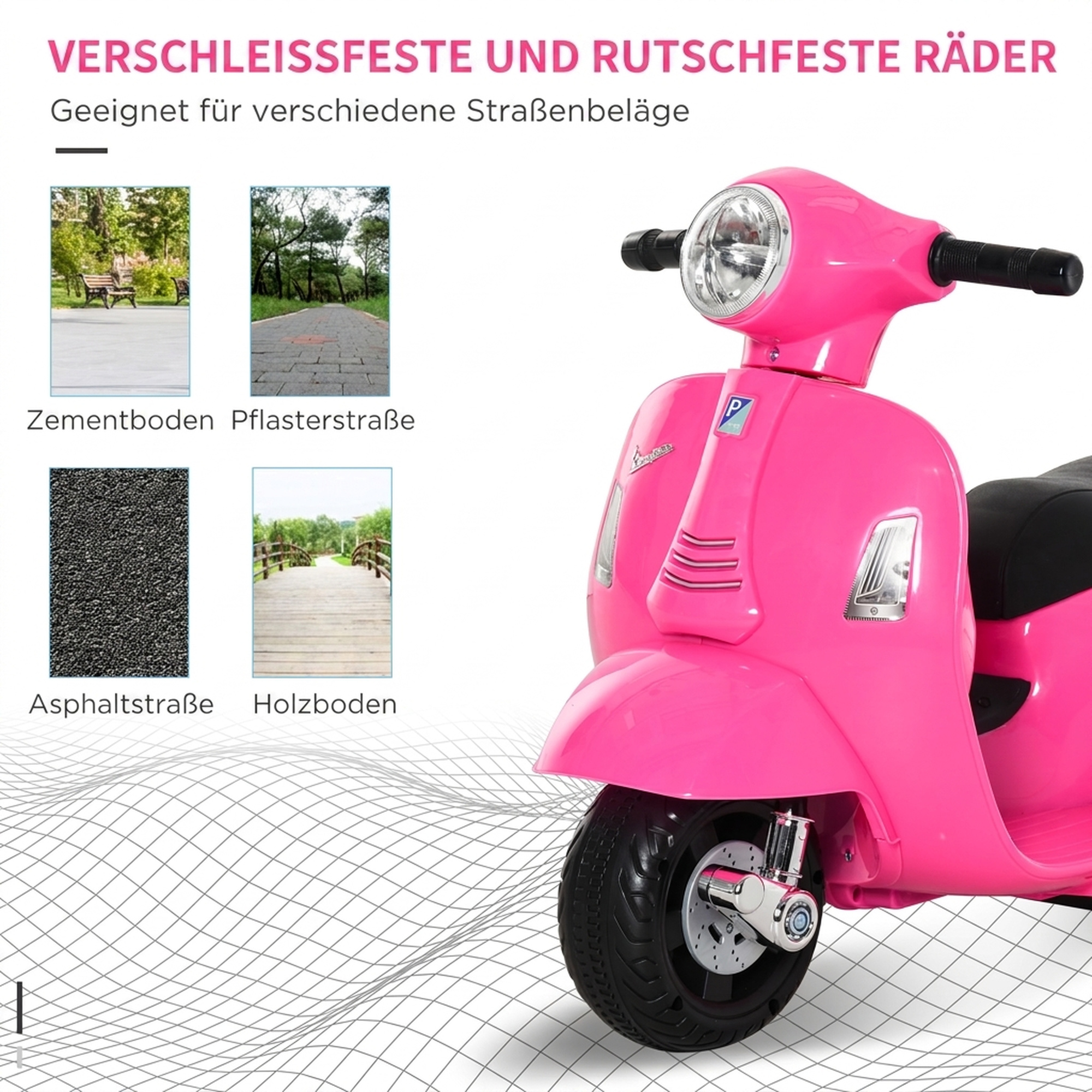 Elektro Motorrad Kinder 6V Elektromotorrad mit Stützrädern, Scheinwerfer, Hupe 3km/h für 1,5-3 Jahren, Rosa