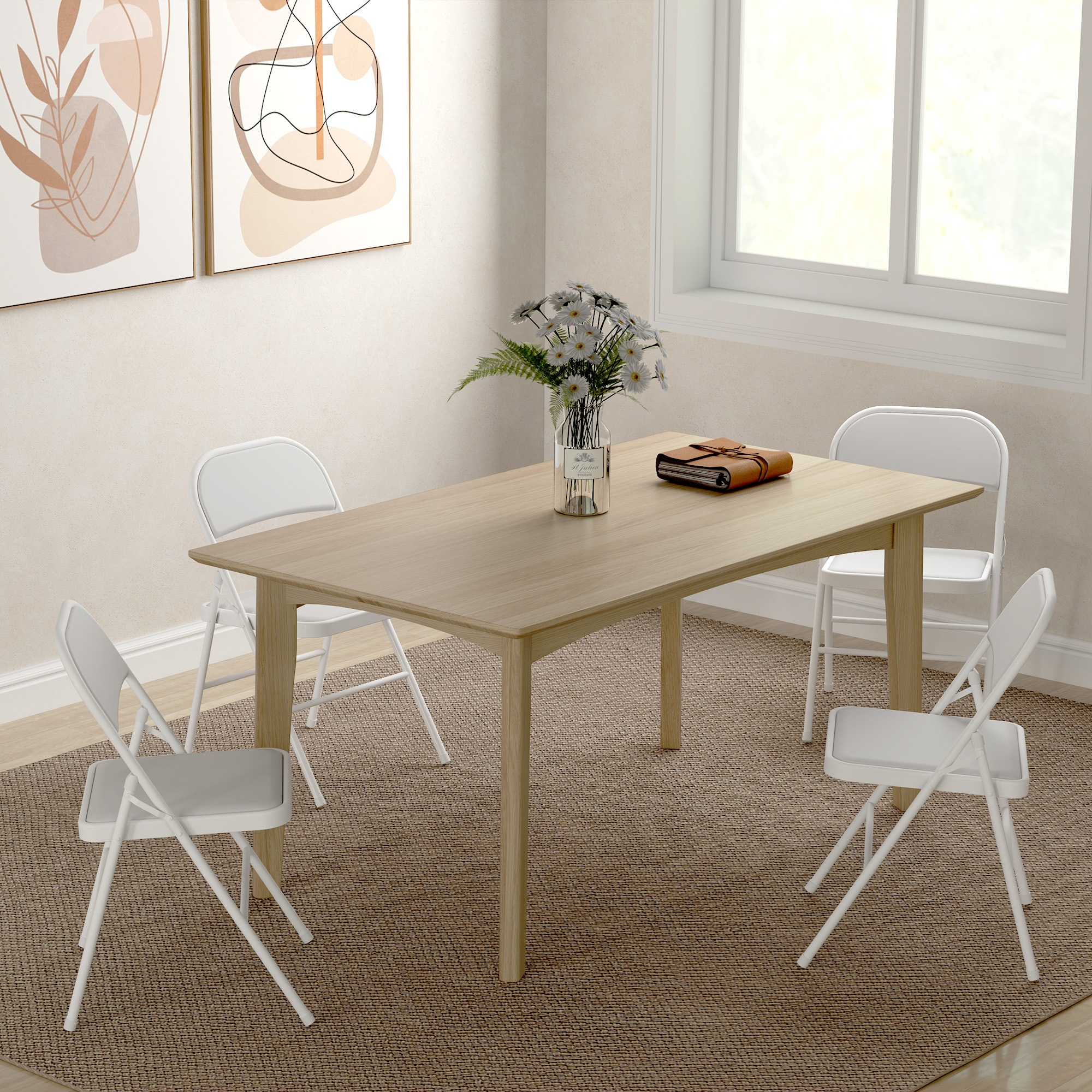 4er-Set Klappstühle, Tragbare Bürostühle, Metallbeine, Faltstuhl für Büro, Empfang, Wartezimmer, Kunstleder, Weiß