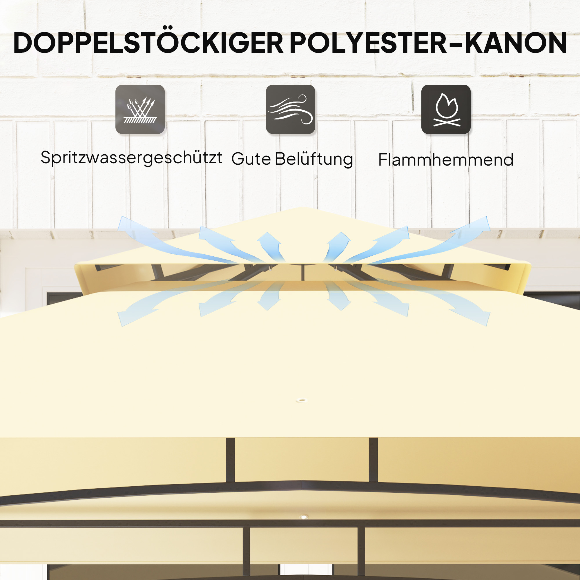 Grillpavillon mit LED 240 x 150 x 258 cm wasserabweisend flammhemmend Gartenpavillon mit Doppelschichtdach