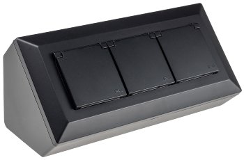 3-fach Steckdosenblock, schwarz, 250V~/ 16A, Aufbaumontage mit Klappen