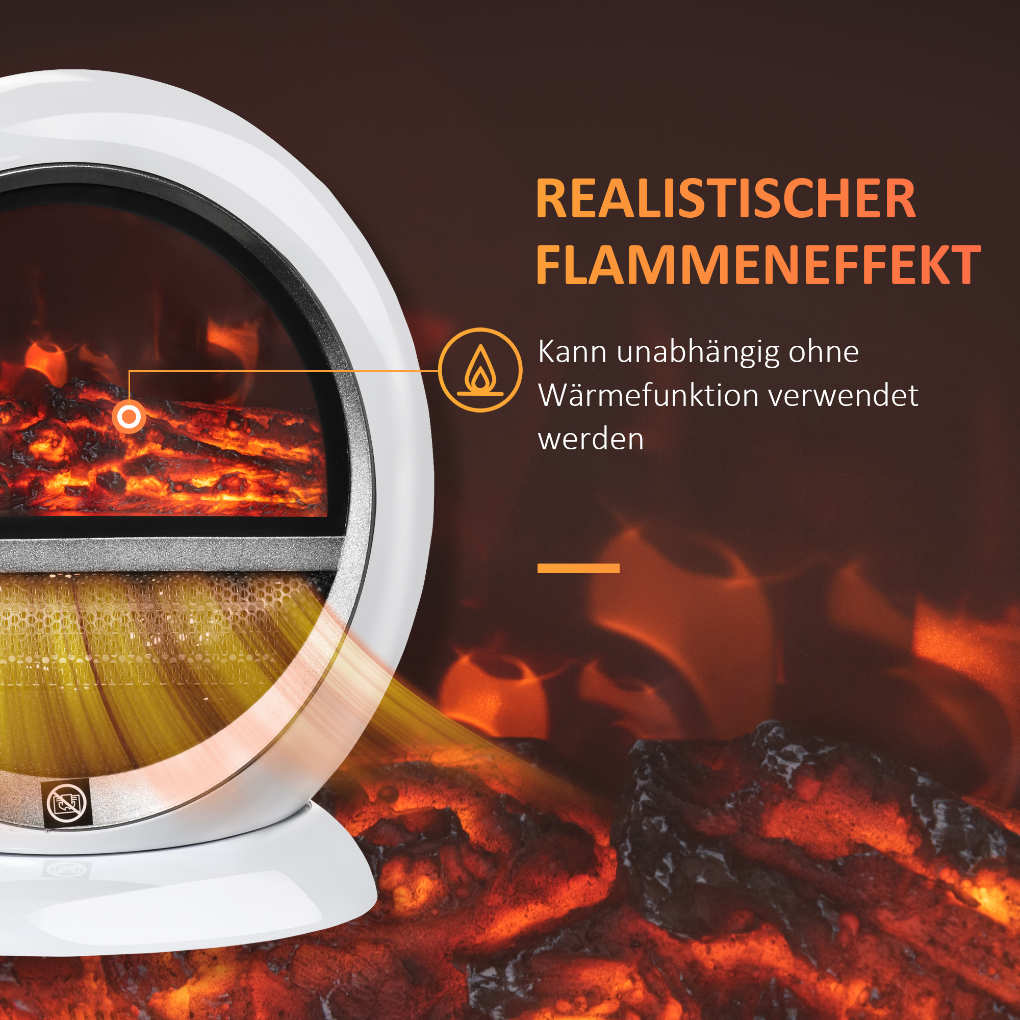 LED Elektrokamin Mini Tisch Standkamin Kaminofen mit Flammeneffekt 1500W ABS-Kunststoff Weiß 30,5 x 18 x 35 cm