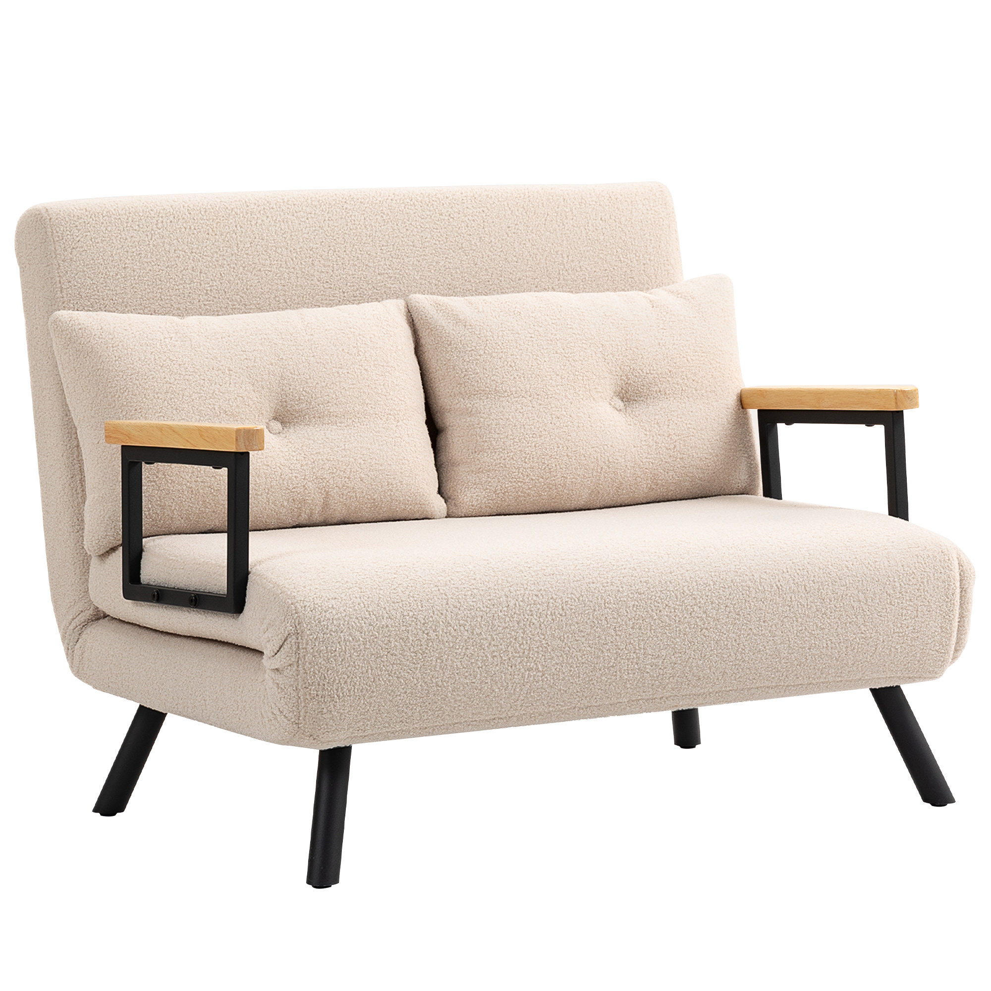 Schlafsofa 2er-Sofa Samtsofa, Schlaffunktion, inkl. 2 Kissen, Samtoptik, Natur + Beige + Schwarz