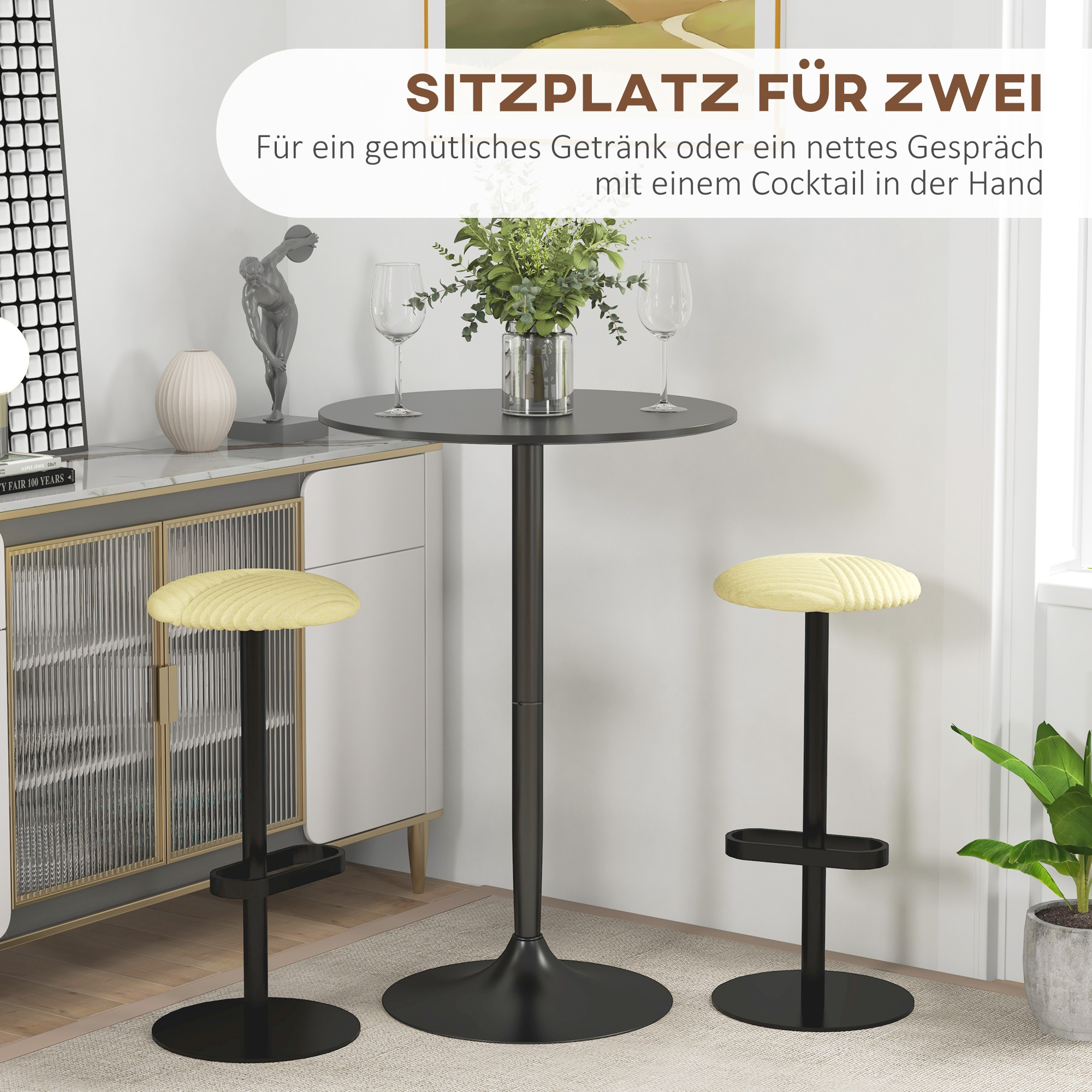 Bartisch Stehtisch, Tisch für 2 Personen, 70 x 70 x 102 cm, Schwarz