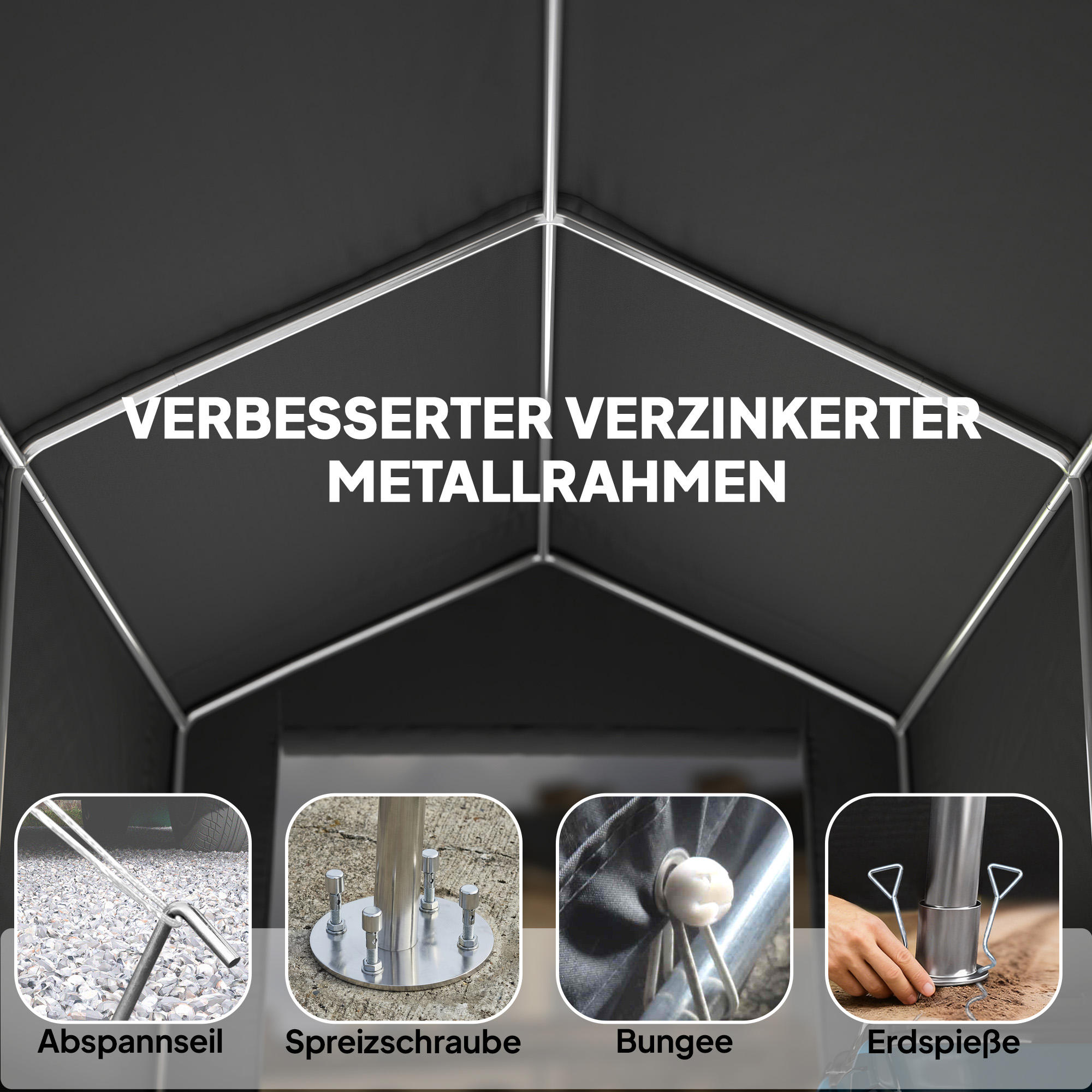 Garagenzelt 2,3 x 1,9 m wasserabweisend Gerätezelt mit Rollbar Reißverschlusstür Belüftung Satteldach Dunkelgrau