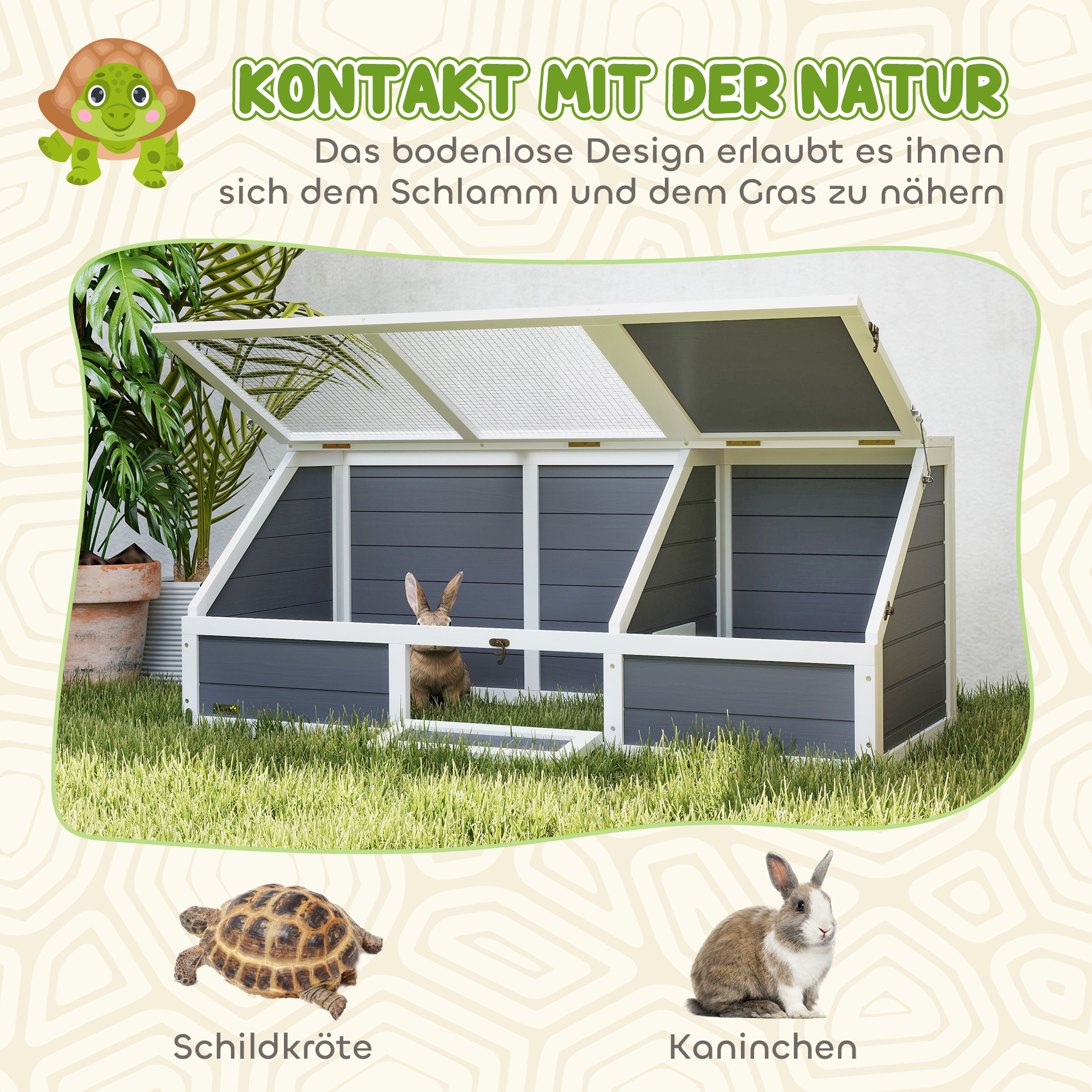 Schildkrötenbox, Outdoor Schildkrötengehege, bodenloses Design, leicht zu öffnen, Schildkrötenhaus, Hellgrau