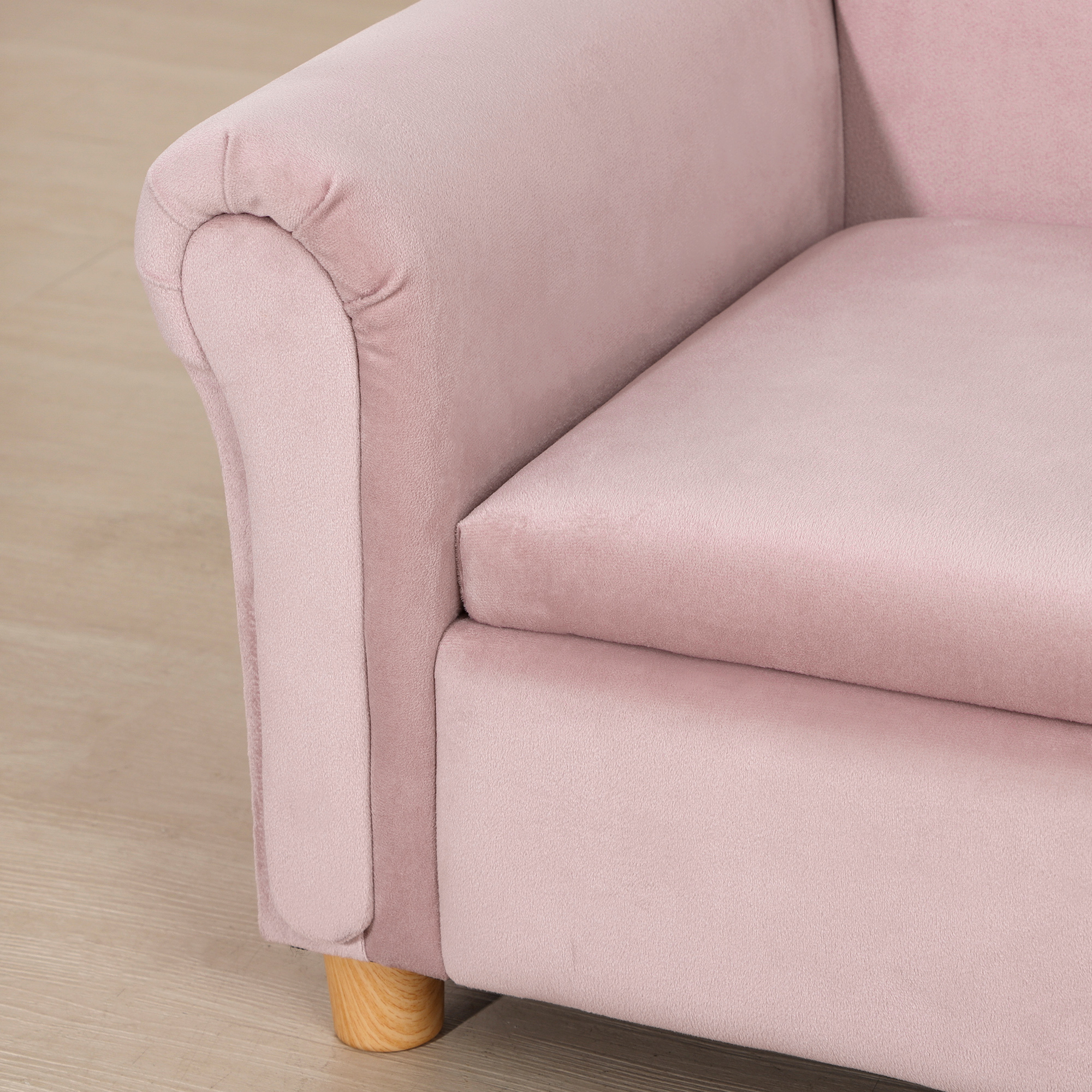 Kindersofa, Zweisitzer für Kinder 3-5 Jahre, Stauraum, Naturholzrahmen, 84 x 41,5 x 48,5cm, rosa