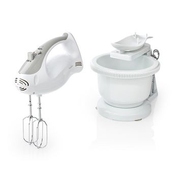 Handmixer | 200 W | 5 Geschwindigkeitsstufen | Turbo Funktion | Schüssel drehen / 2 Knethaken / 2 Quirle | Grau / weiß
