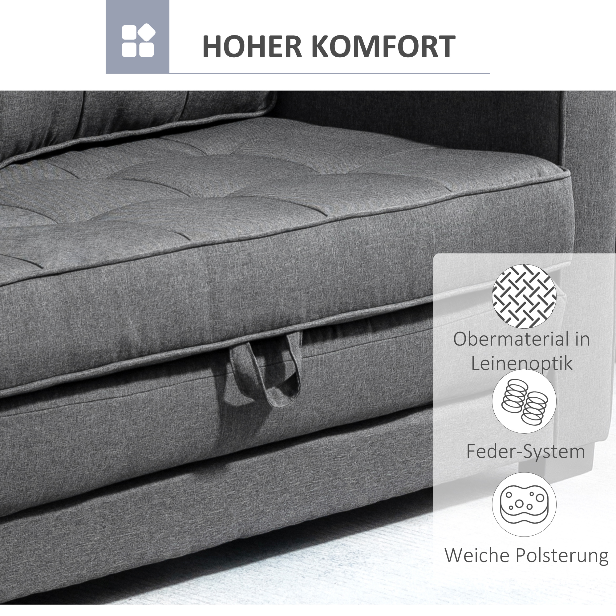 Schlafsofa Klappsofa 2-Sitzer Stoffsofa Bettsofa Sofa mit Schlaffunktion Sofagarnitur Leinen-Touch Gummiholz Grau 147,5 x 75 x 85 cm